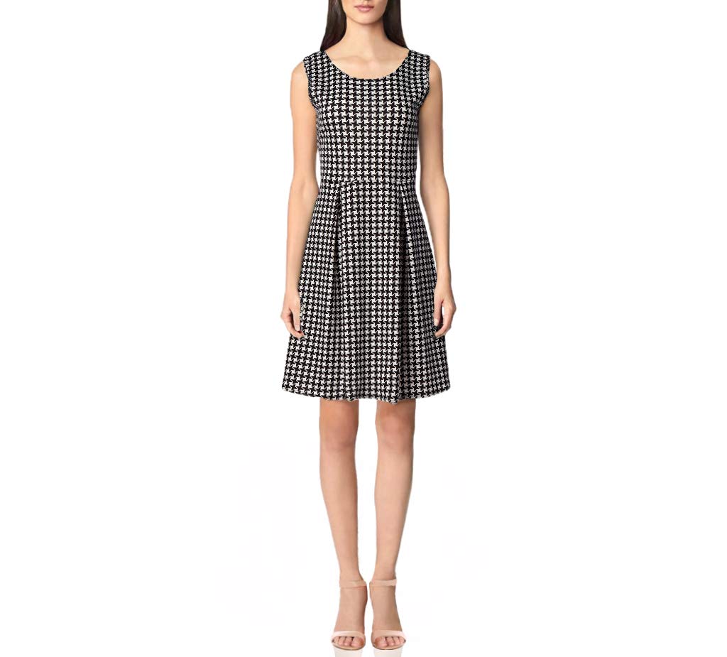 Star Vixen Women's Petite Classic Stretch Ponte Knit Sleeveless Box-Pleat Fit & Flare Dress - Perfect for Office Wear, Cocktail Parties & Special Occasions