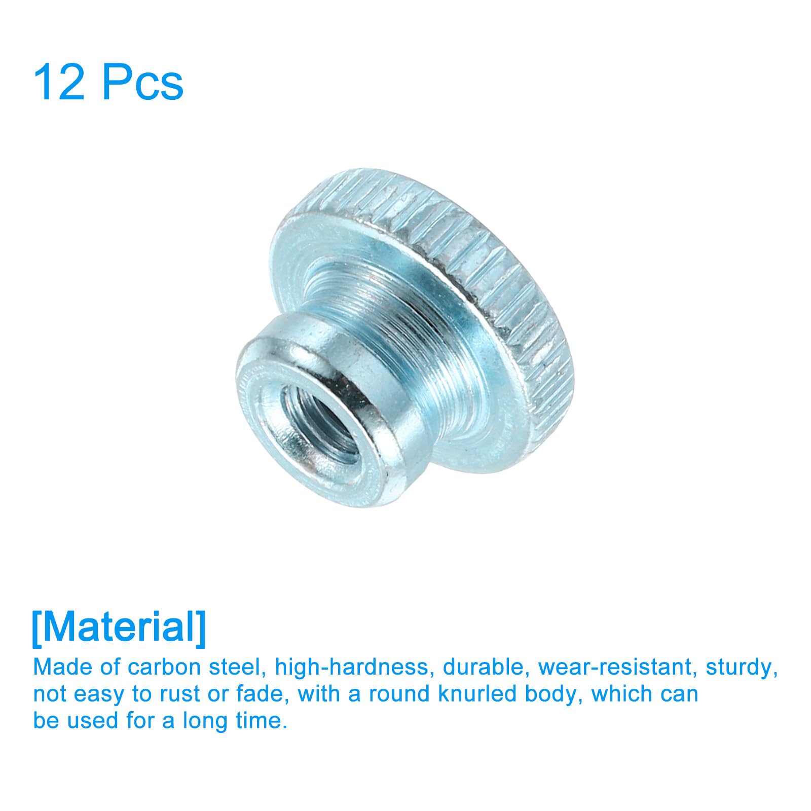 12Pcs M5 Carbon Steel Knurled Thumb Nuts - High Head Through Hole for 3D Printer Parts - Light Blue - Perfect for DIY 3D Printing Projects & Machine Assembly