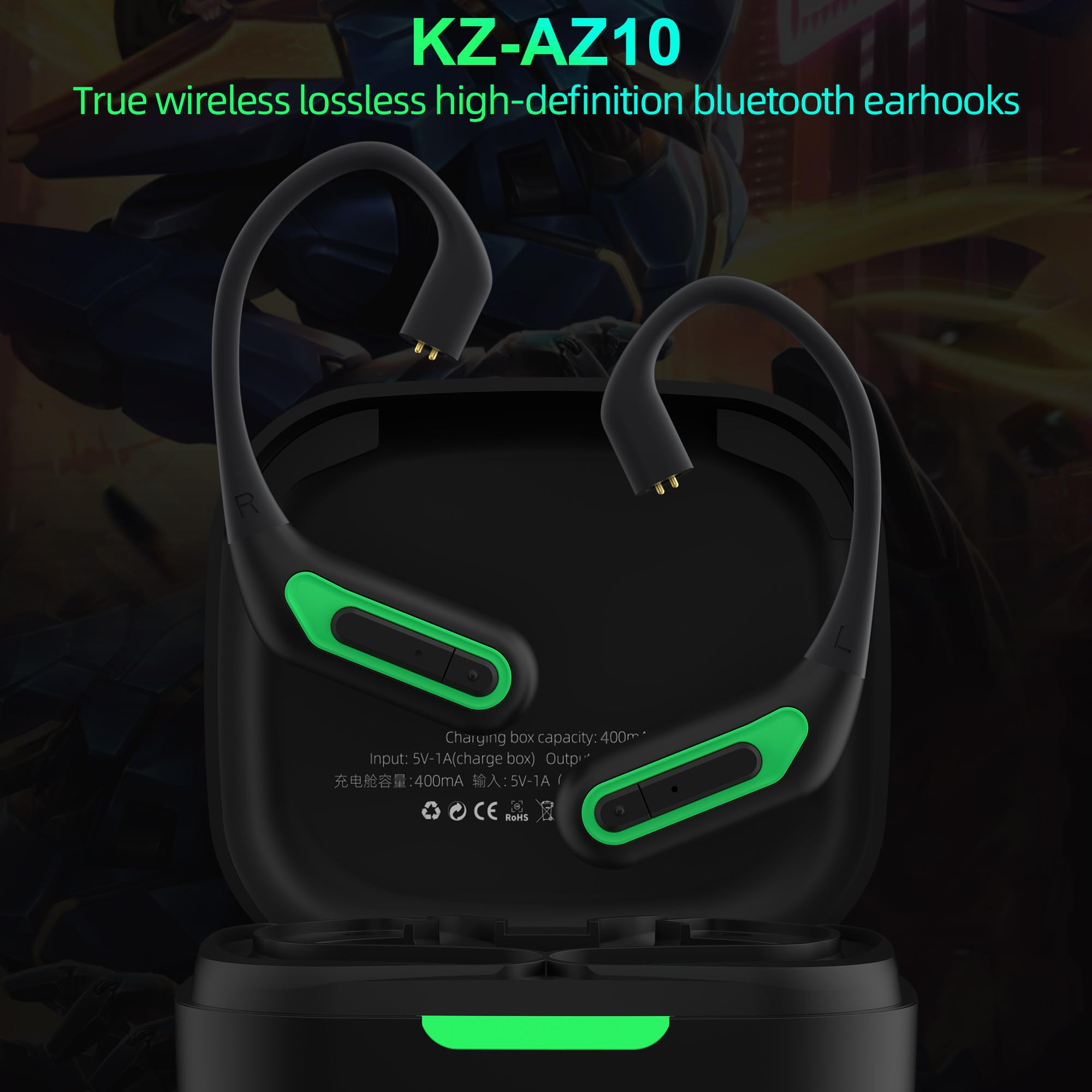 KZ AZ10 Wireless Bluetooth 5.2 Earbuds with Microphone, HiFi Stereo Sound, Secure Ear Hook Design, IPX5 Waterproof & Noise Cancelling Headphones for iPhone Android - Perfect for Running, Gym Workouts & Travel
