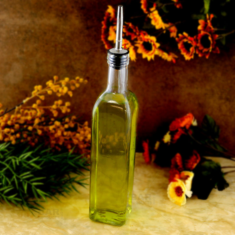 BarConic® Antique Oil and Vinegar Glass Bottle Set - 16oz Square Dispenser for Kitchen, Salad Dressing & Gourmet Cooking