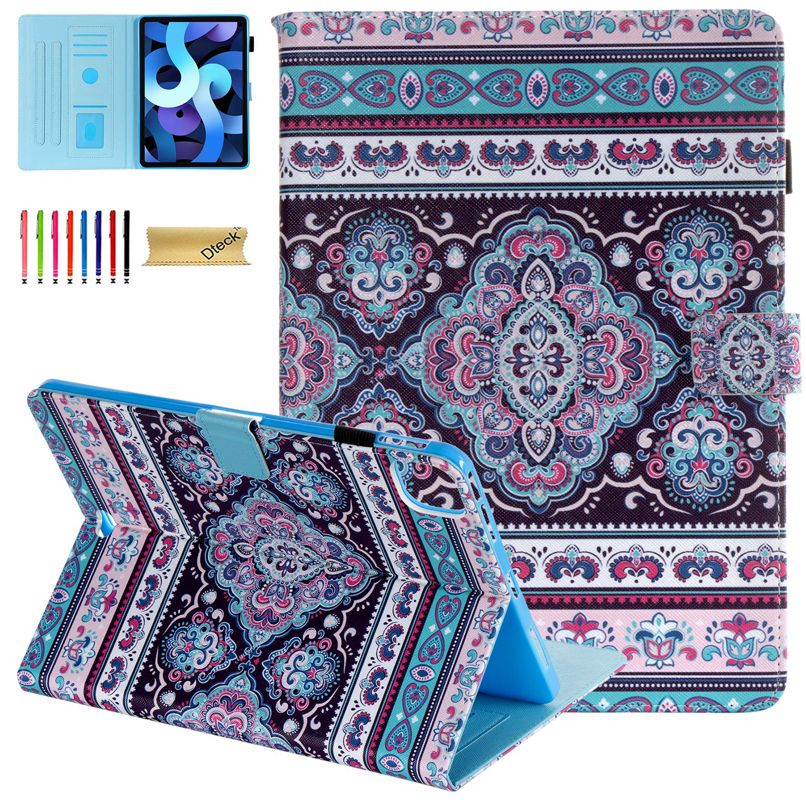 Dteck iPad Air 5th Generation Case 2022 & iPad Air 4 2020 Case - PU Leather Folio Cover with Multi-Angle Stand, Auto Sleep/Wake, Smart Protection - Compatible with iPad Pro 11 Inch - Flower Totem Design - Perfect for Work, Study & Travel