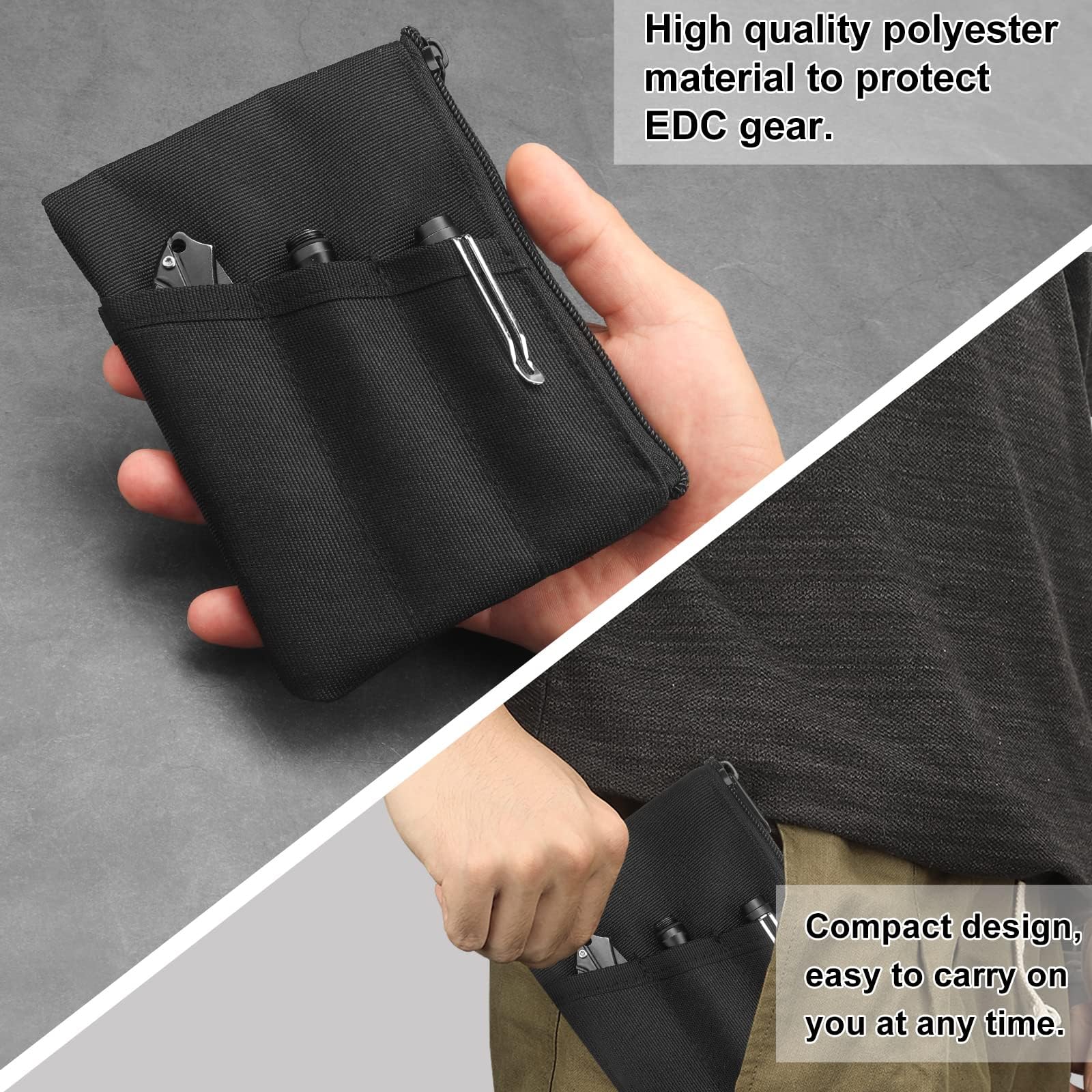 Kosibate Slim EDC Pouch Organizer - Compact Tool Pouch for Knife, Flashlight, Passport, Pen & Cards - Men's Everyday Carry Essential for Travel, Work & Outdoor Adventures