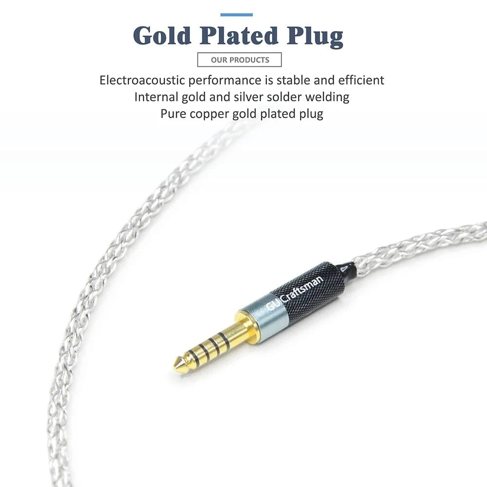 Premium GUCraftsman 5N OFC Silver Plated + Graphene 0.78mm Earphone Cable - Compatible with 64audio A12t/U12, A18 TIA, Oriolus RE2000, iSINE20 - Perfect for Audiophiles & Studio Monitoring