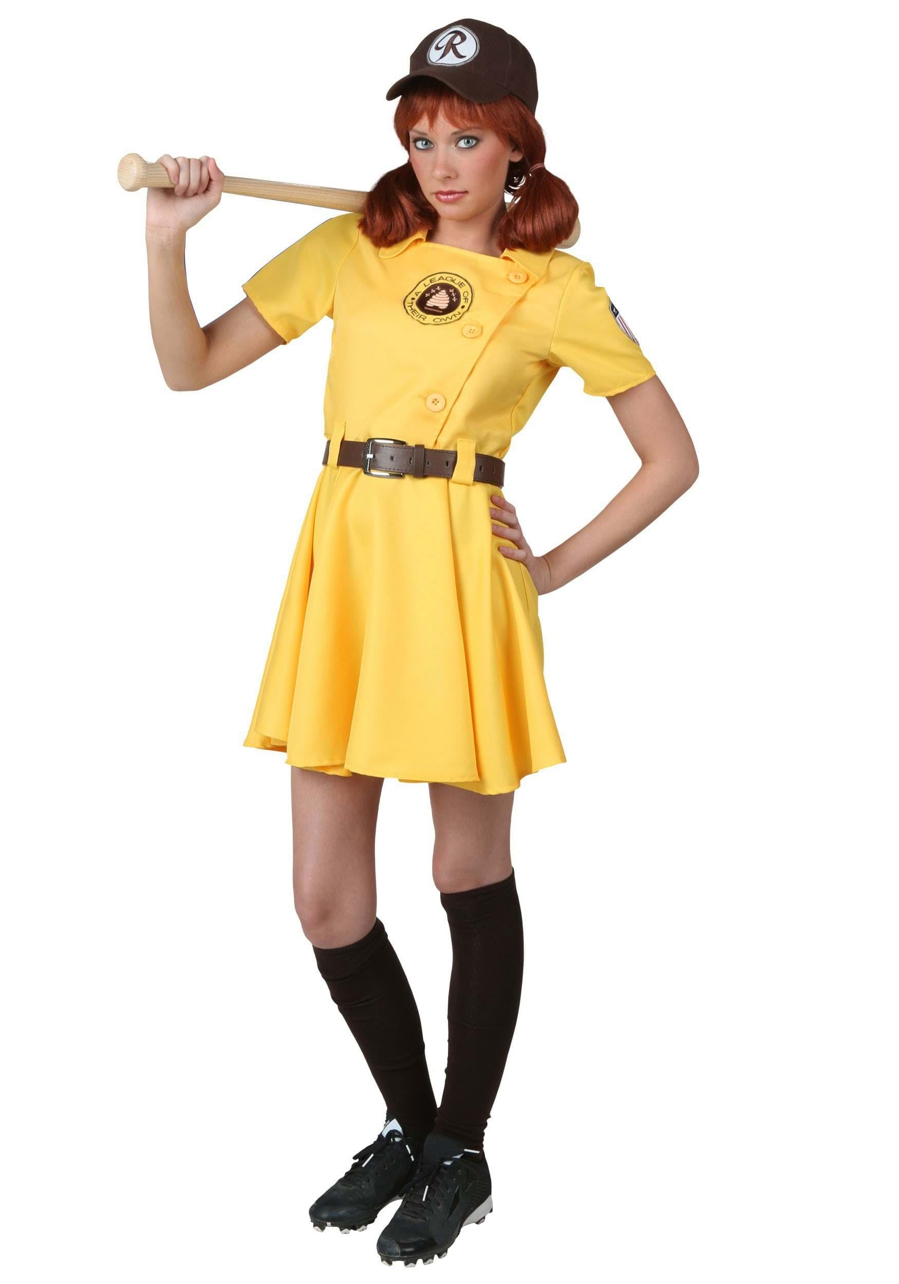 Vintage A League of Their Own Baseball Uniform Dress - Retro Women's Twill Costume with Embroidered Patches & Adjustable Belt | 1940s Inspired Outfit for Halloween, Cosplay & Themed Parties