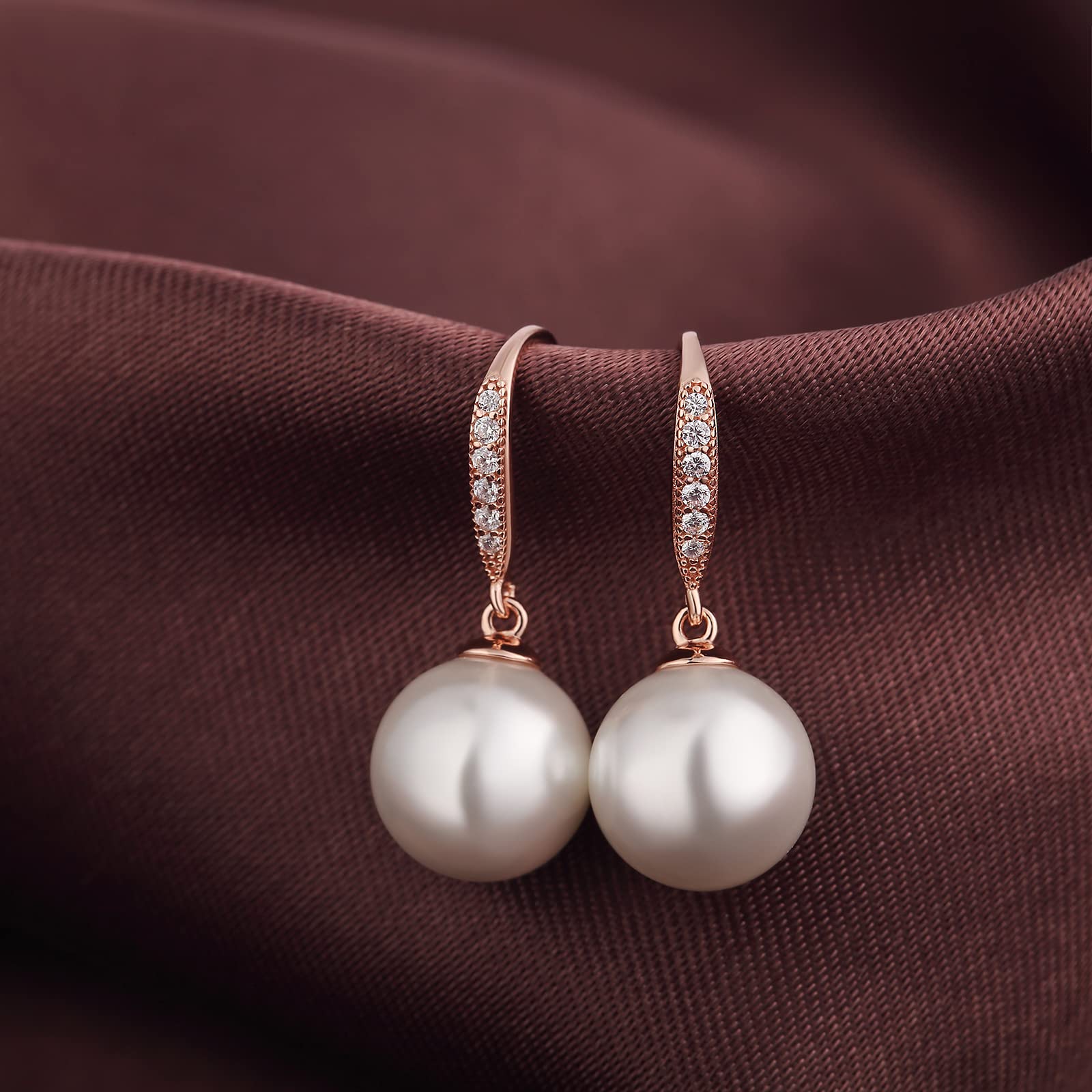 925 Sterling Silver Pearl Dangle Earrings for Women - 8MM-10MM Freshwater Pearl Drop Earrings with Diamond Accents | Elegant Jewelry Gift for Wedding, Party & Special Occasions
