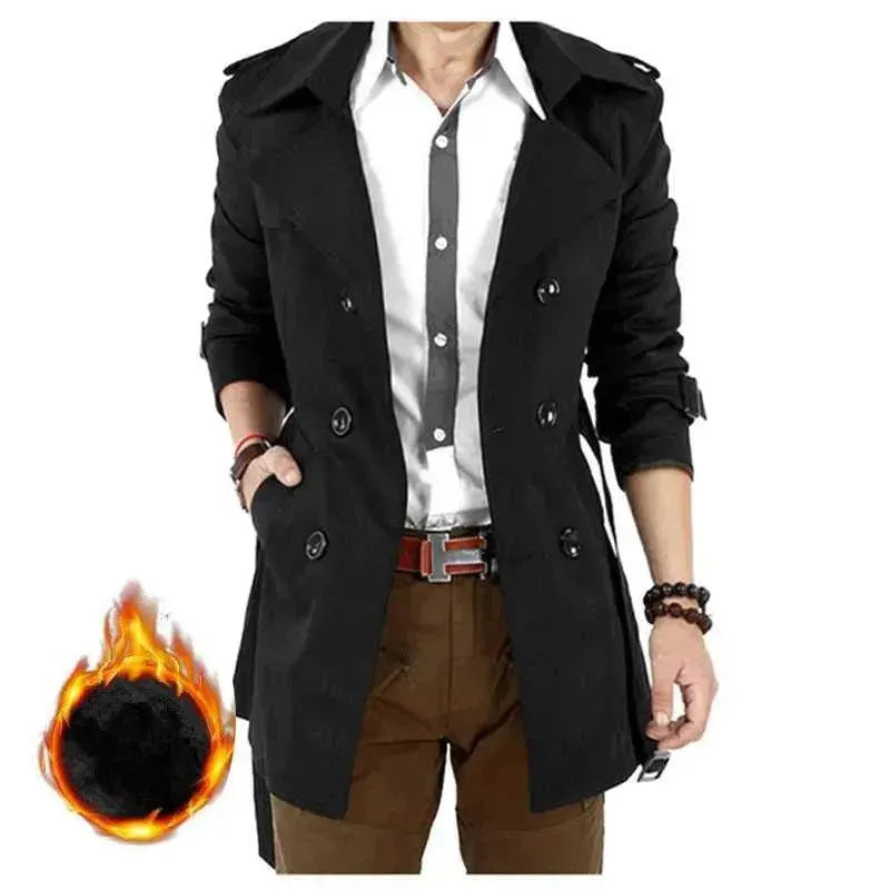 Slim Fit Double Breasted Men's Trench Coat - Waterproof Long Coat for Business & Formal Wear | Perfect for Office, Wedding & Winter Fashion