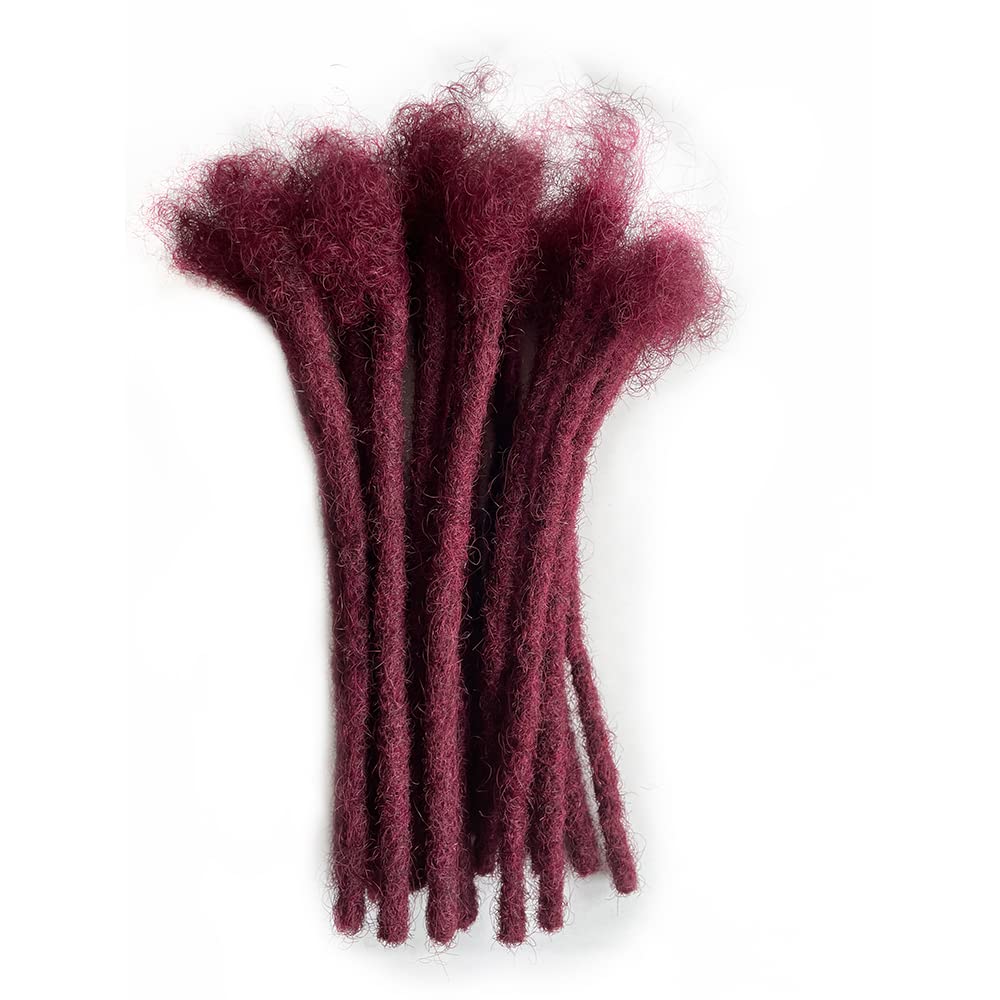 Burgundy Human Hair Dreadlock Extensions - 8 Inch 30 Strands 0.6cm Thickness 100% Handmade for Men Women & Kids | Can Be Dyed Bleached & Curled | Perfect for Protective Styles & Natural Hair Care