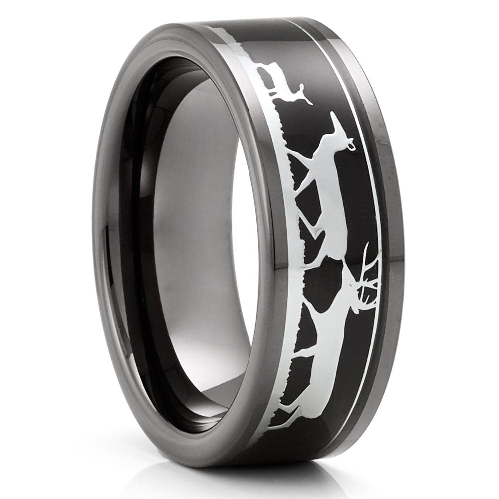 Tungsten Wedding Ring for Men - 8mm Gunmetal Black Hunting Band - Durable & Scratch-Resistant Wedding Ring for Hunters, Outdoorsmen & Grooms - Perfect for Outdoor Adventures, Weddings & Daily Wear