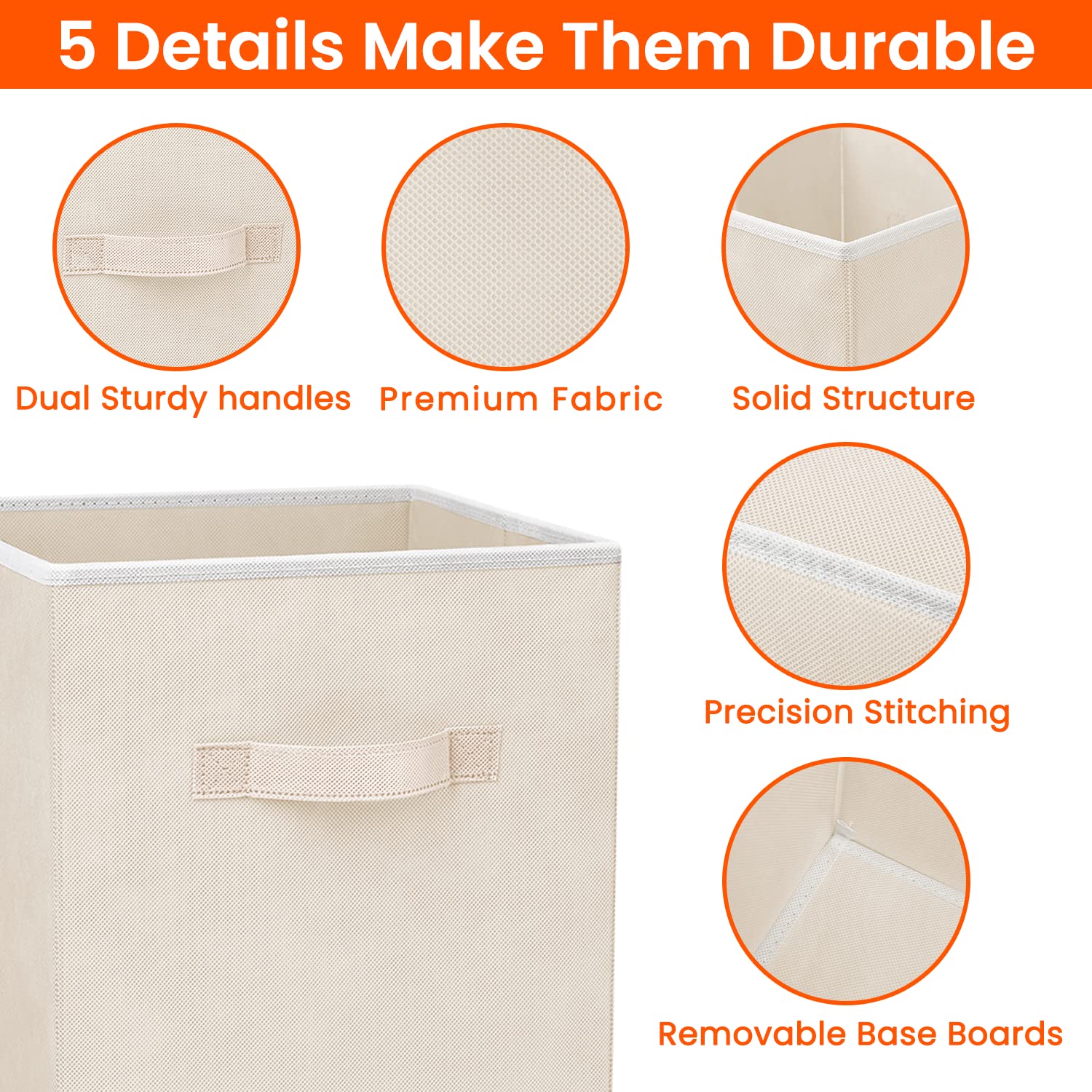 Criusia 11 Inch Heavy Duty Fabric Storage Cubes - 8 Pack Collapsible Closet Organizer Bins for Shelves, Nursery, Kids Room | Perfect for Clothes, Blankets, Toys & Home Organization (Beige)