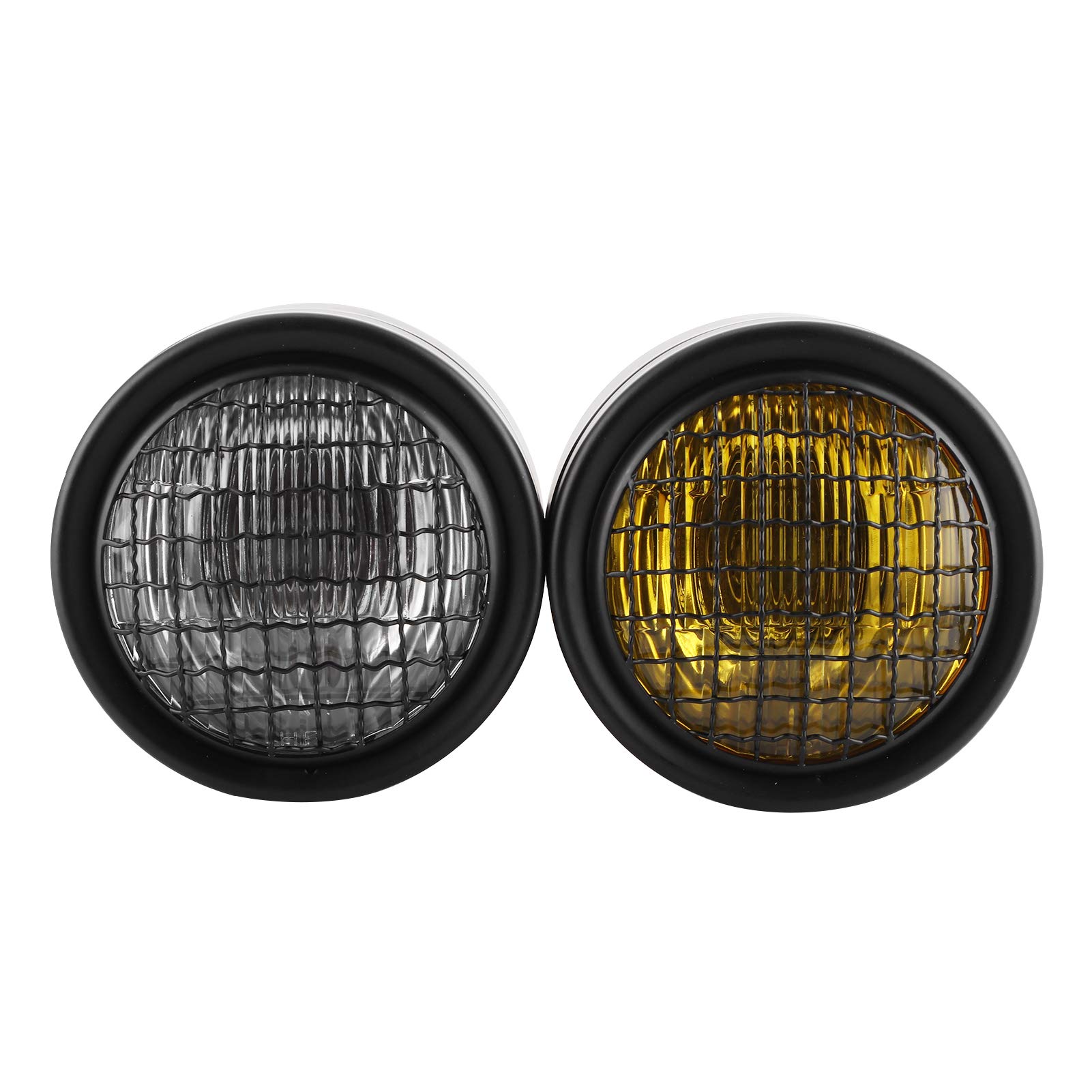 8.2in Retro Motorcycle Headlight - Dual Lamps, Yellow/White Light for Night Riding