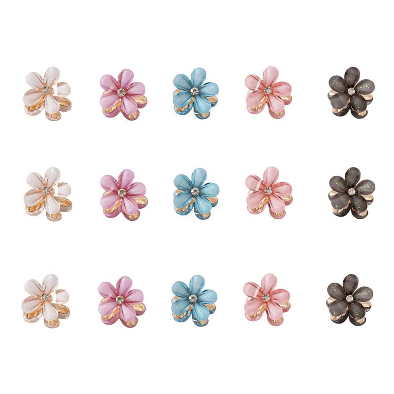 BELICIA 12 Packs Crystal Flower Hair Clips - Spring Floral Pearl Hair Clips for Women & Girls, Mini Flower Crystal Claw Clips & Barrettes Hair Accessories for Wedding, Party, Daily Use