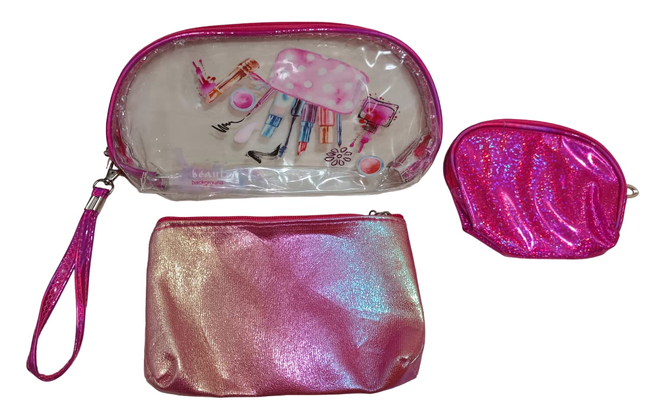 3 in 1 Clear Waterproof Toiletry Bag for Women - Travel Makeup Pouch with Zipper, Cosmetic Organizer & Brush Holder - Perfect for Airplane, Gym, Beach & Daily Essentials (Pattern 2)