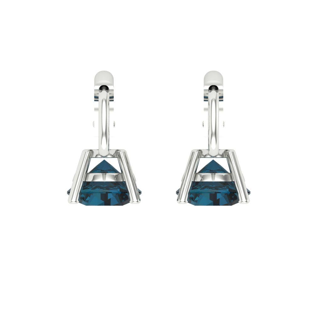 1.0 Carat Natural London Blue Topaz Leverback Drop Earrings - Round Brilliant Cut Solitaire in 18K White Gold (VVS1) | Elegant Dangle Earrings for Weddings, Parties & Special Occasions
