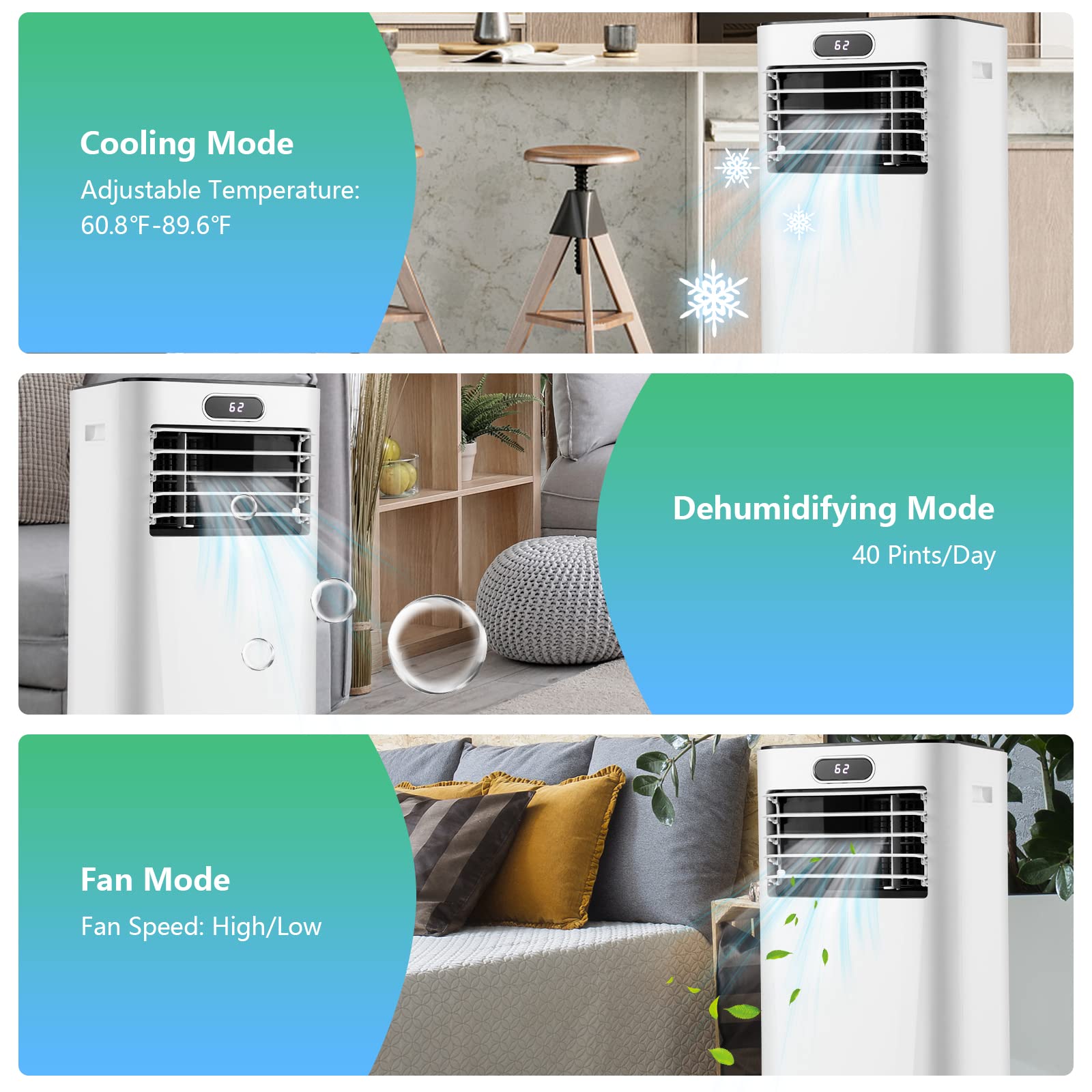 PETSITE 8000BTU Portable Air Conditioner - 3-in-1 Cooling Unit with Dehumidifier, Fan & Air Cooler Modes | Includes Remote Control & Window Kit (White) | Perfect for Bedrooms, Offices & Small Spaces