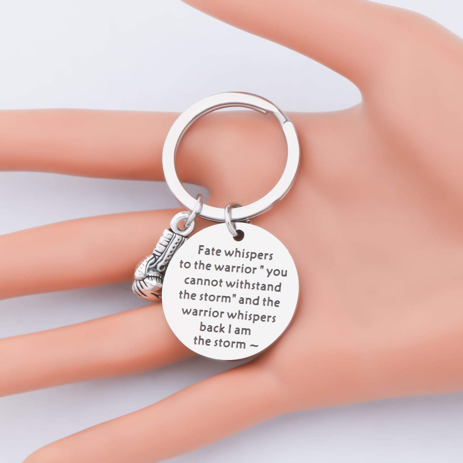 BEKECH Boxing Glove Keychain - Unique Gift for Boxers & Fighters - 'Fate Whispers to The Warrior' Inspirational Keyring - Perfect for Boxing Enthusiasts, Coaches & MMA Fans - Great for Gyms, Training & Motivational Gifts