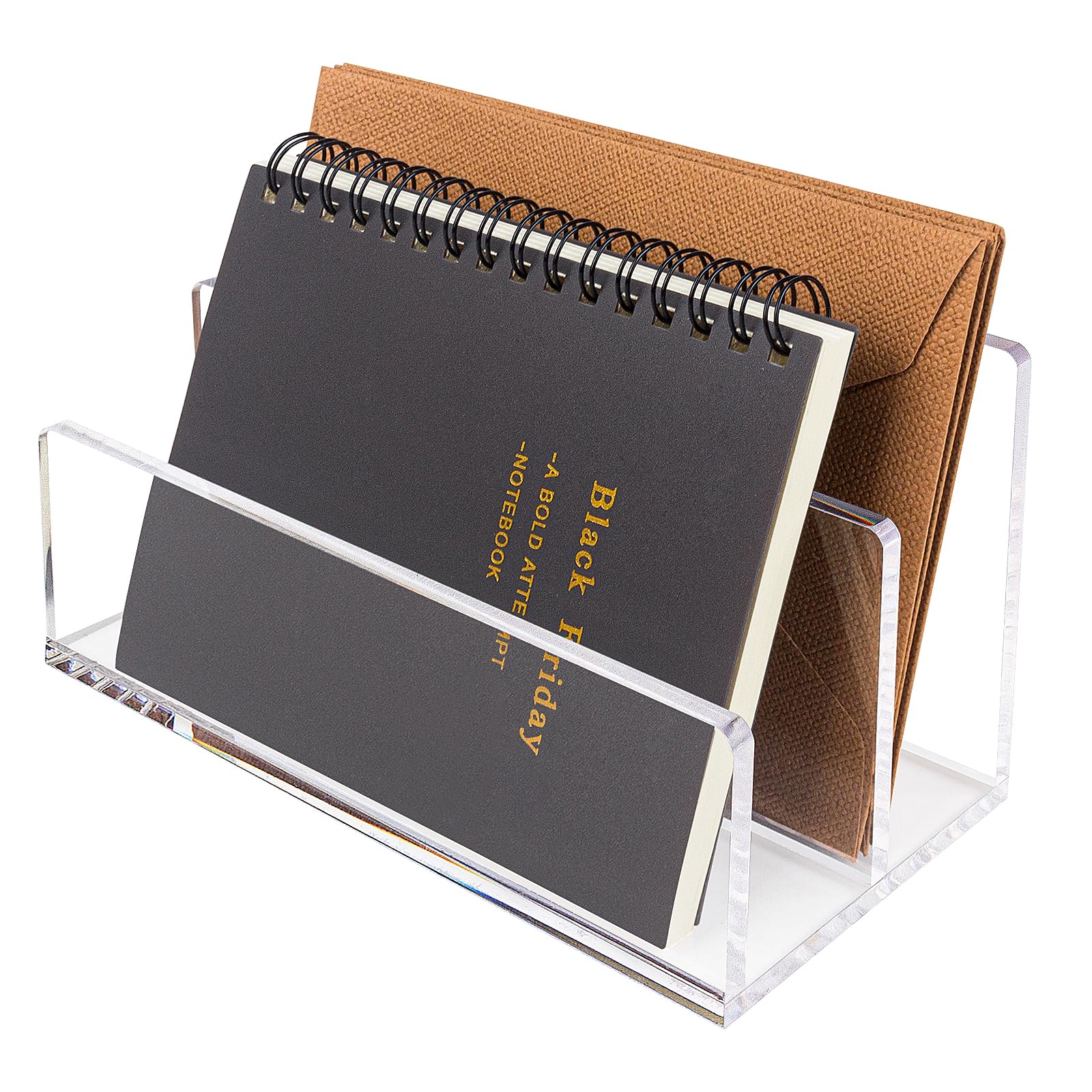 Acrylic Mail Organizer & File Sorter for Desk - 2-Section Vertical Letter Holder with Ladder Design | Perfect for Office Workspace, Home Desk Organization & Mail Sorting