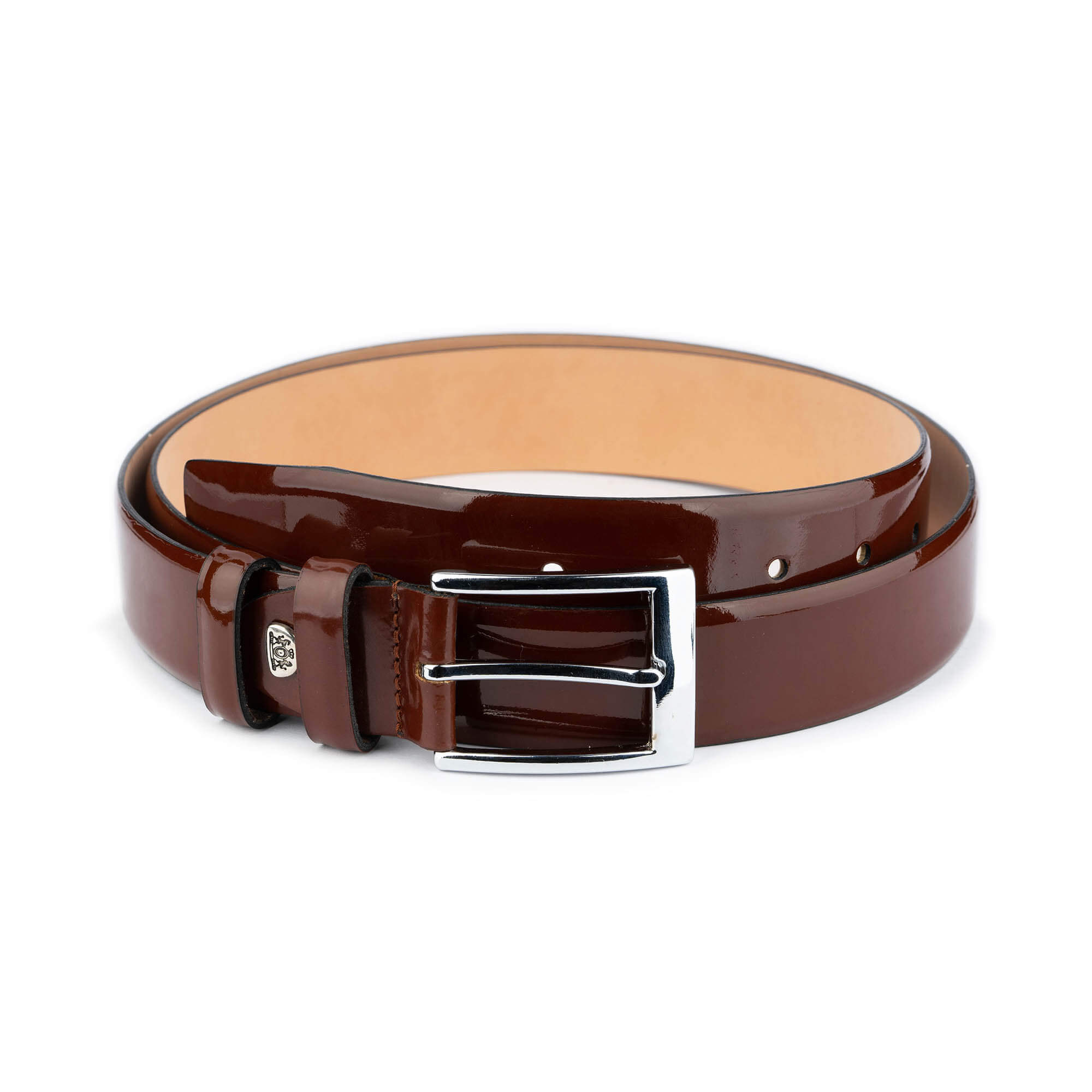 Premium Men's Genuine Brown Patent Leather Dress Belt - 3.5 cm Width - Formal & Business Attire Accessory for Office, Weddings & Special Occasions