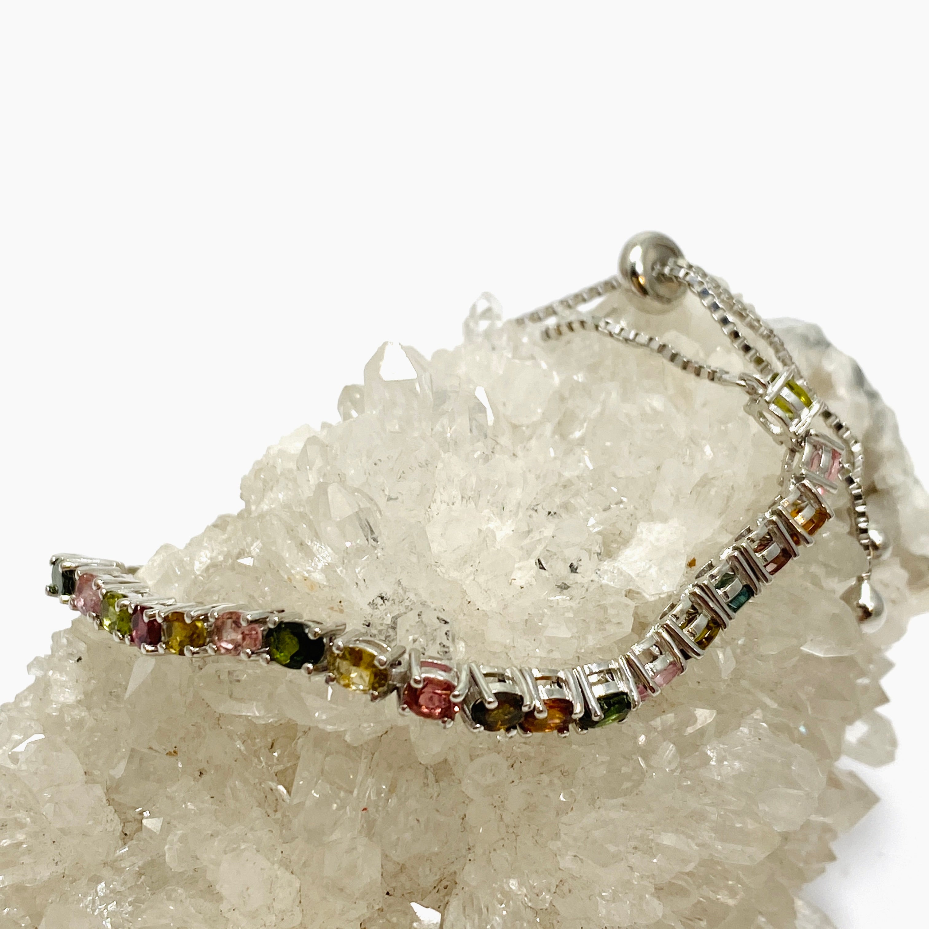 Vibrant Multi-Colored Tourmaline Lariat Bracelet for Women - Elegant Beaded Crystal Jewelry for Parties, Weddings & Special Occasions