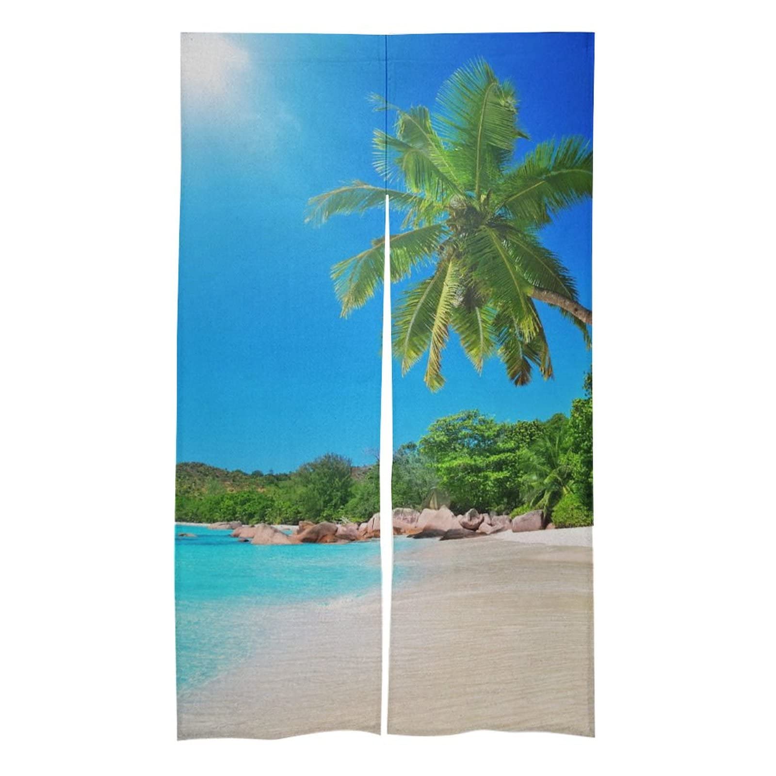 Beach Scene Coconut Tree Noren Door Curtain - Tropical Landscape Tapestry for Doorway, Bathroom, Kitchen Divider & Closet Decor | Perfect Home Gift for Dad | Coastal Themed Room & Vacation House Decor