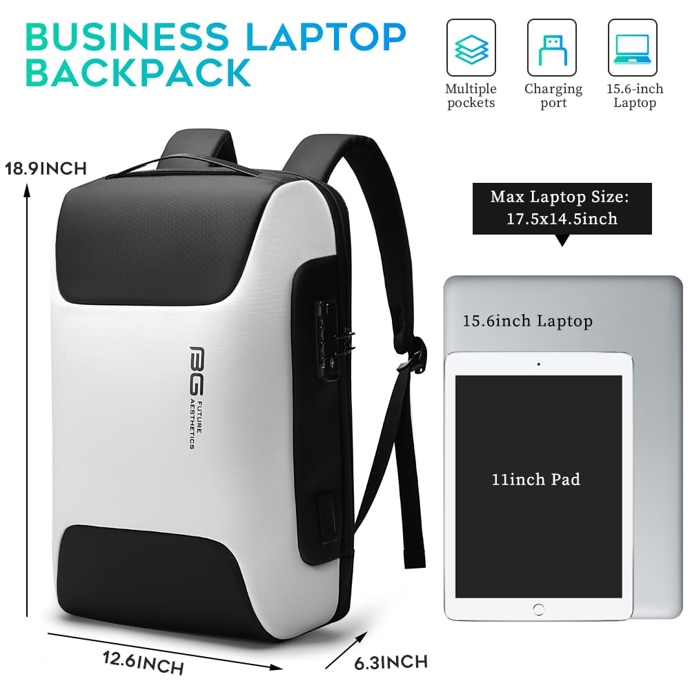 BANGE Anti-Theft Business Laptop Backpack with USB Charging Port - Fits 15.6 Inch Notebook - Water-Resistant Work Backpack for Office, Airplane & Business Travel - Perfect for Professionals, Students & Commuters