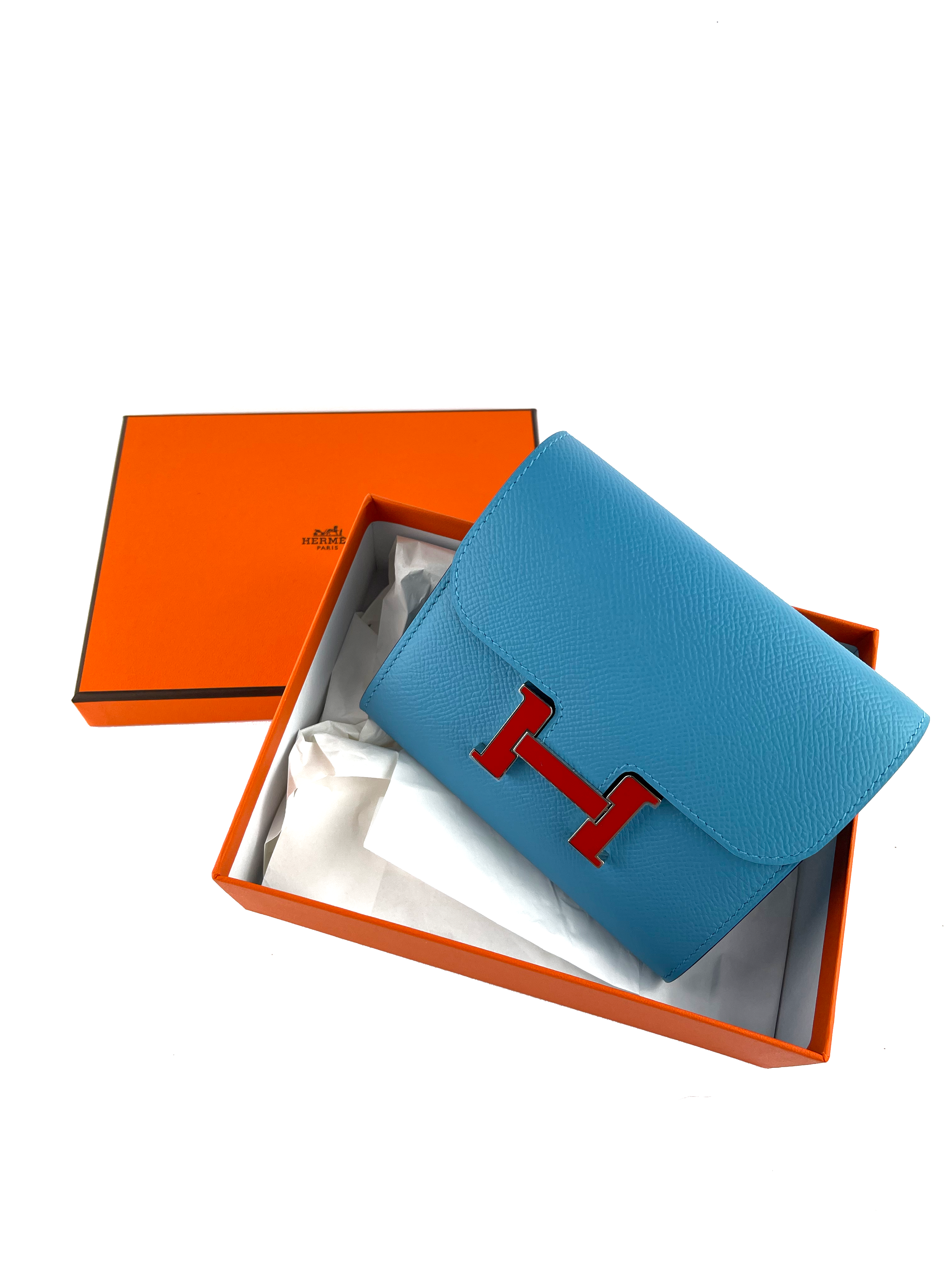 Hermes Light Blue Constance Wallet - Genuine Leather Luxury Wallet for Women | Perfect for Everyday Use, Travel & Special Occasions