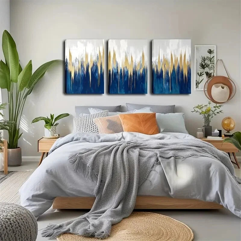3 Pairs Abstract Watercolor Canvas Metal Wall Art Prints - Ready to Hang Modern Home Decor for Living Room, Bedroom & Office