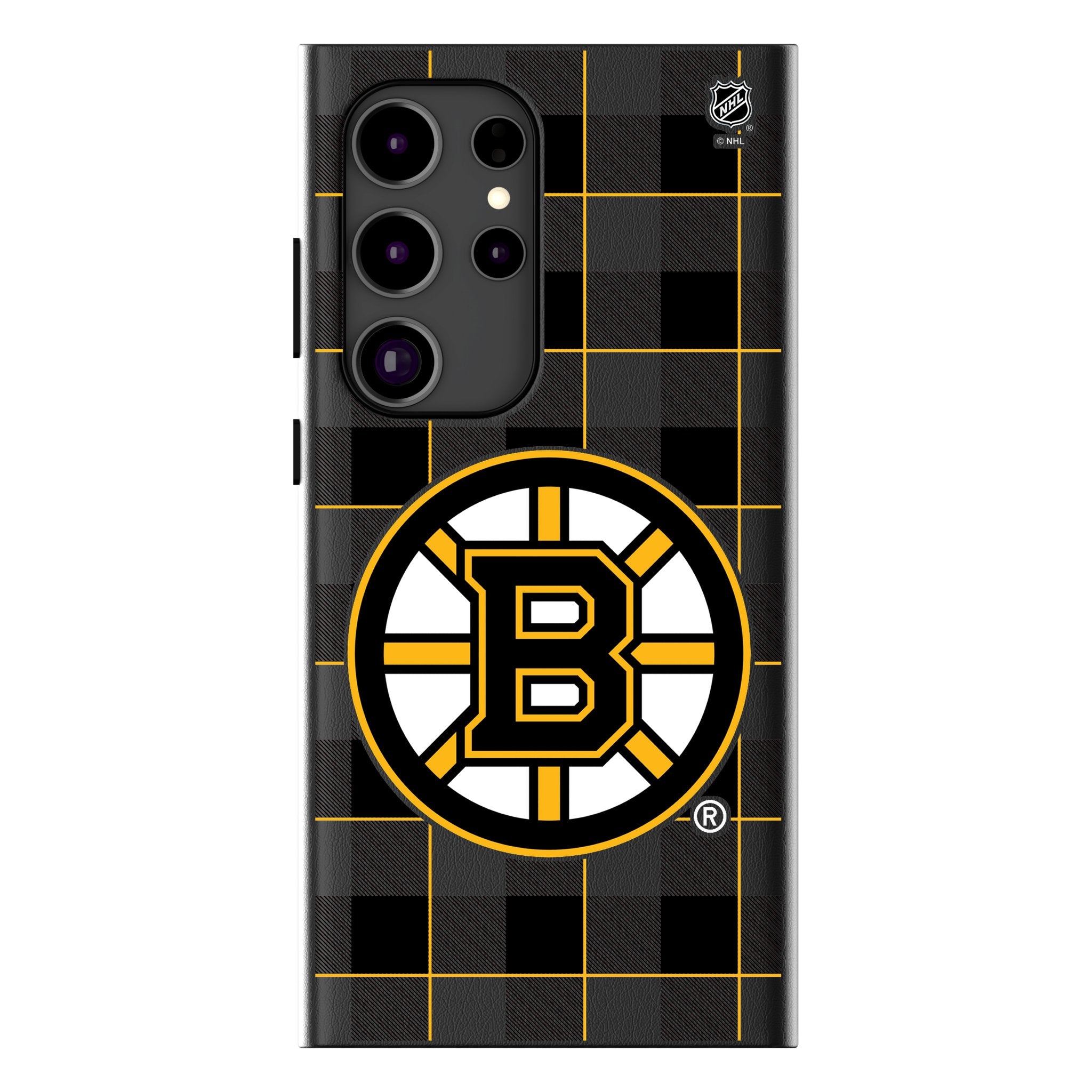 Boston Bruins Plaid MagSafe Compatible Phone Case for Samsung Galaxy S23/S22/S21 - Protective Cover with Secure Magnetic Attachment for Wireless Charging - Perfect for Hockey Fans & Game Day Accessories