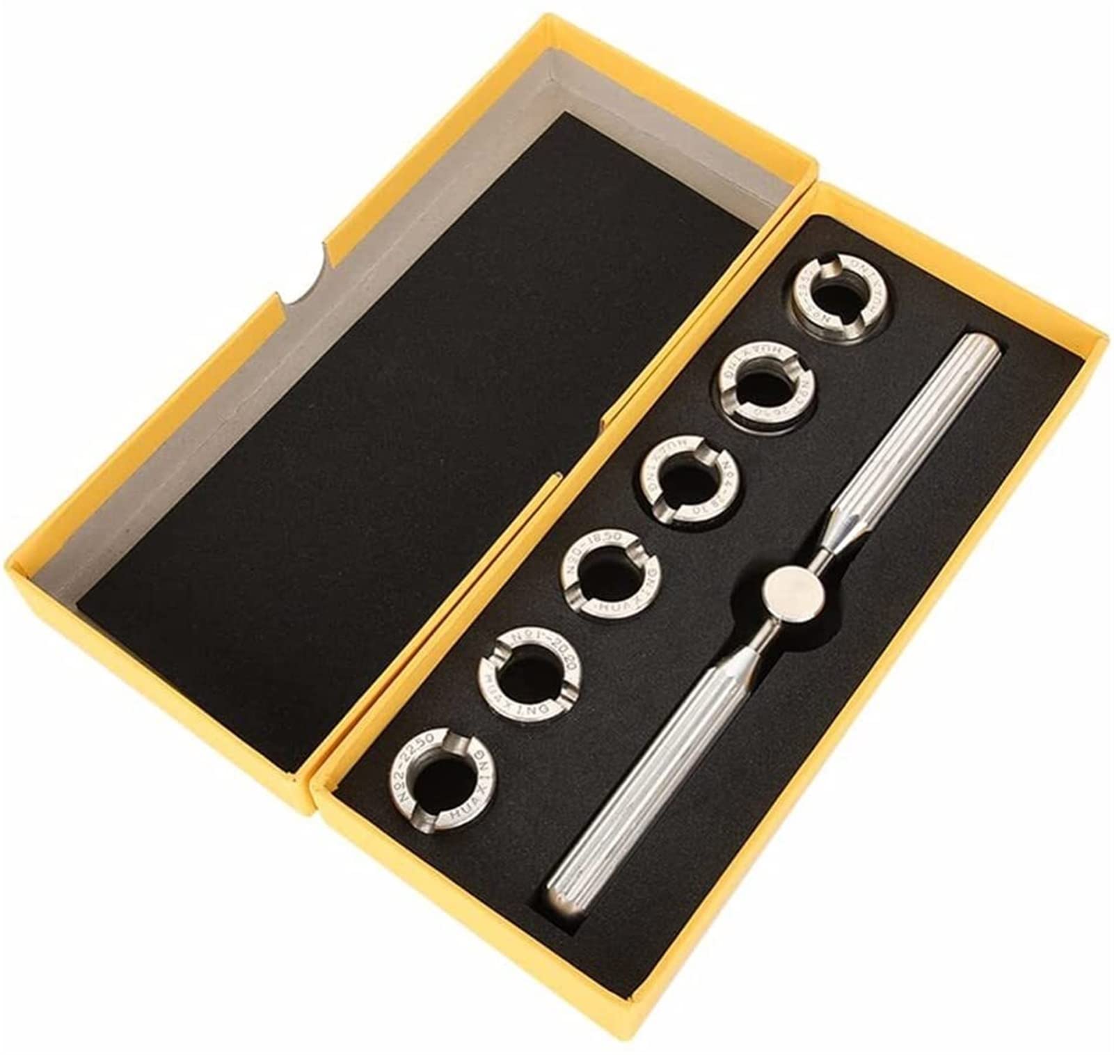 YANMAN 7-Piece Professional Watch Repair Tool Kit - Watch Back Case Cover Opener, Removal Set with Wrench & 6 Dies - Essential Watch Repair Accessories for Watchmakers & DIY Enthusiasts (Perfect for Battery Replacement, Watch Maintenance & Jewelry Repair)