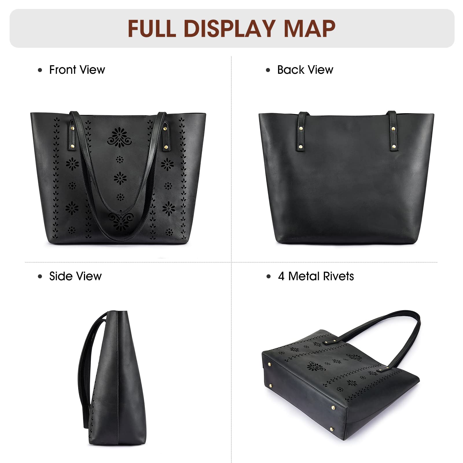 Kattee Women's Genuine Leather Tote Bag - Vintage Top Handle Shoulder Purse - Thick Full Grain Leather Work Bag for Office, Travel & Everyday Use