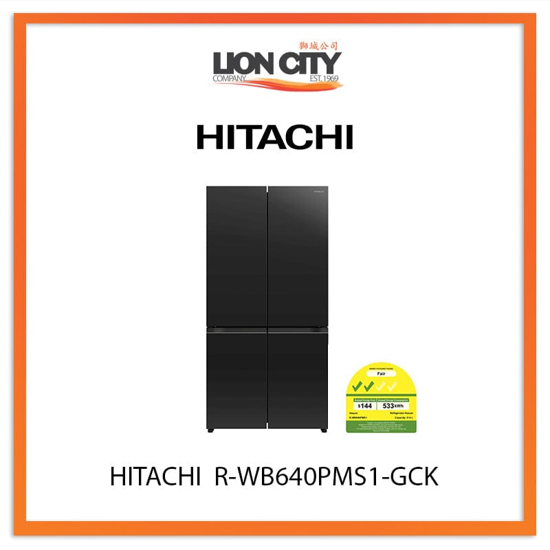 Hitachi 514L French Door Bottom Freezer Refrigerator WB640PMS1 - Energy Efficient, Convertible Selectable Zone, Stainless Steel - Perfect for Modern Kitchens & Large Families