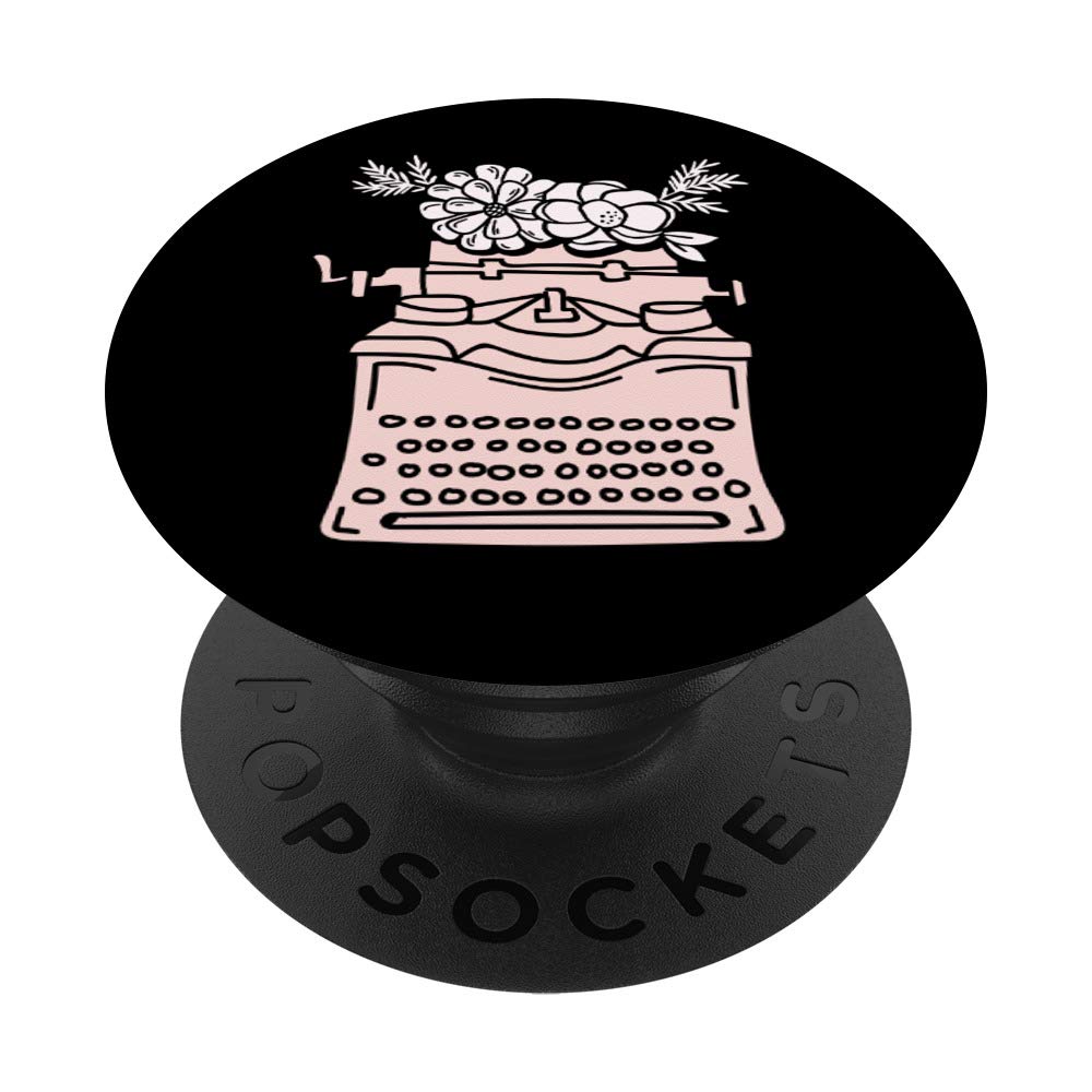 Vintage Pink Floral Typewriter PopSockets PopGrip - Swappable Phone & Tablet Grip for Writers, Authors & Book Lovers - Perfect Gift for Typing Enthusiasts & Office Decor