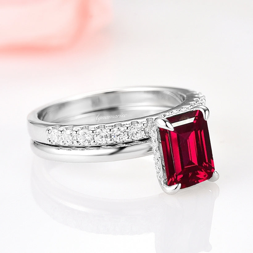 Raspberry Tourmaline Ring Set - Red Gemstone Bridal & Engagement Rings for Women | Wedding, Anniversary, Proposal & Special Occasion Jewelry Gift