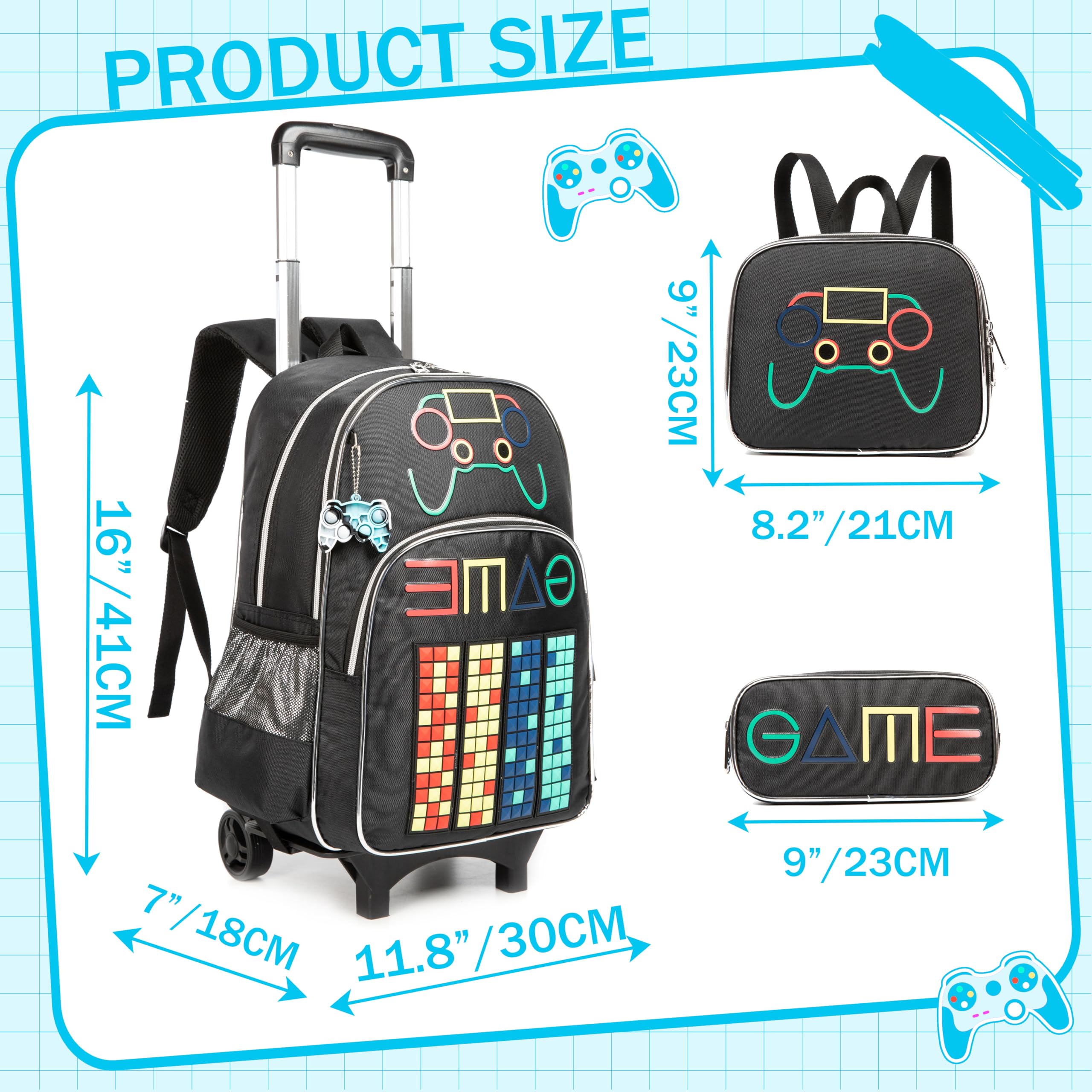 Meetbelify Rolling Backpack for Boys Age 6-8 - Wheeled School Backpack with Lunch Box Set, Durable Kids Travel Suitcase & Laptop Bag for Elementary Students - Perfect for School, Travel, and Daily Commute
