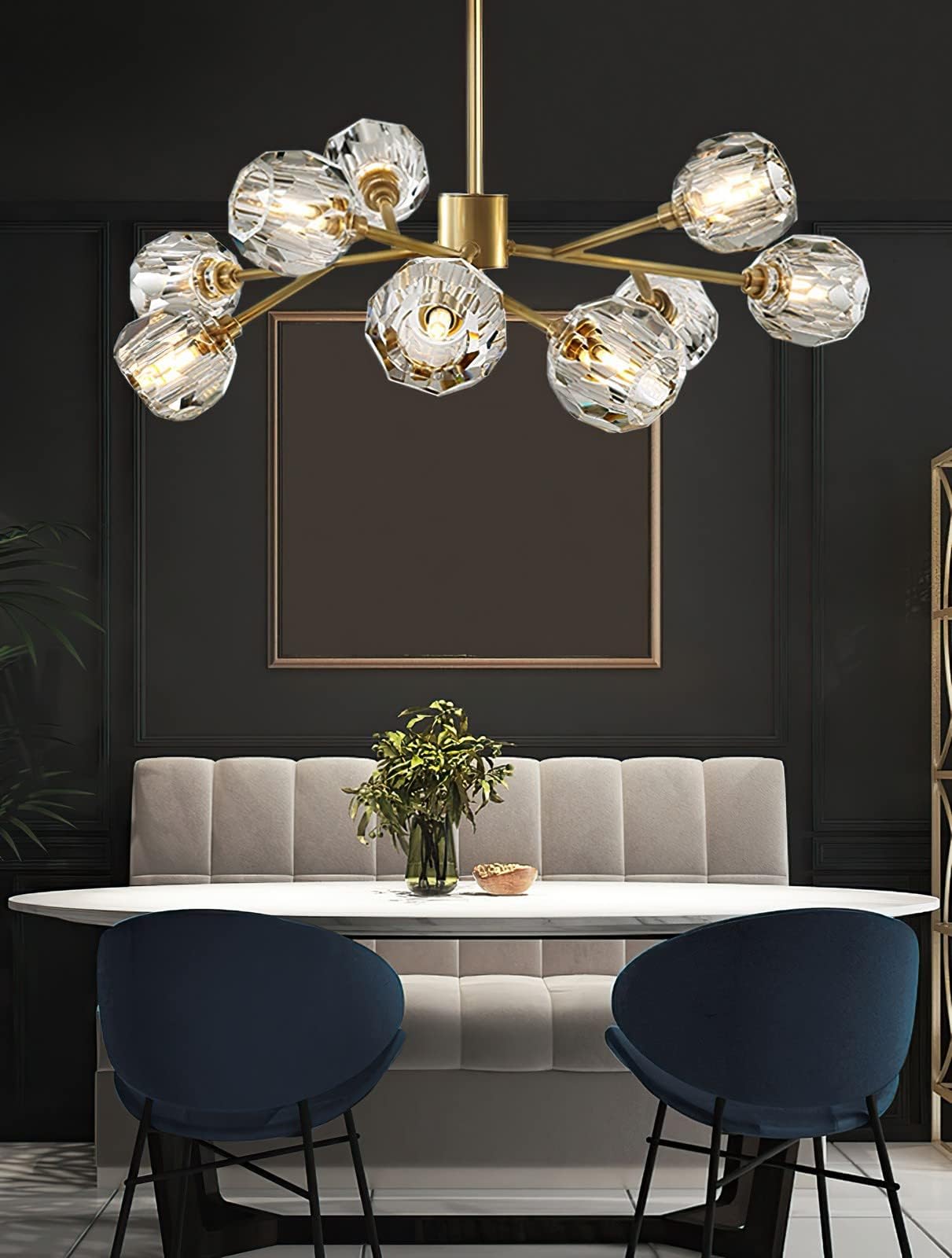 Mid Century Modern Sputnik Chandelier - 9-Light Gold Branch Crystal Pendant Light Fixture for Dining Room, Bedroom & Living Room | Elegant Ceiling Lighting for Home Decor & Special Occasions