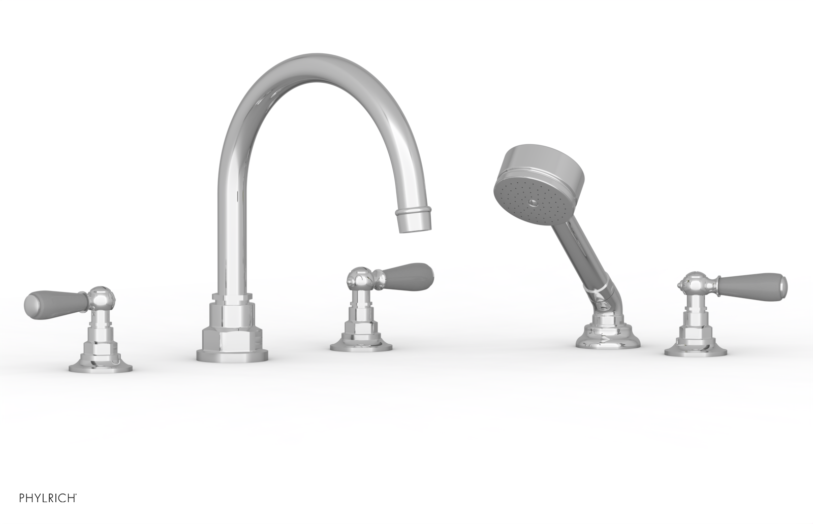 Jamestown Freestanding Deck Tub Set with Hand Shower - Modern Lever Handles & Gray Accents - 165