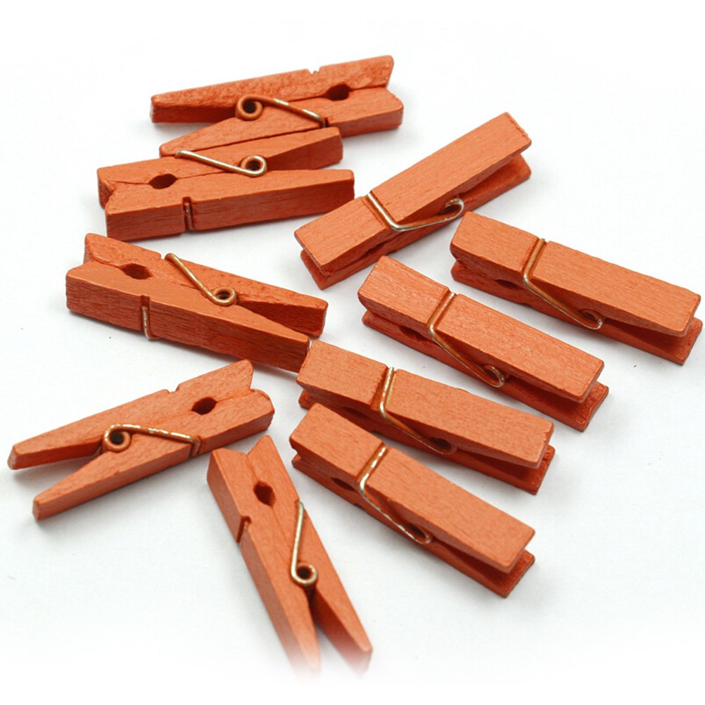 100-Piece Mini Colored Wooden Clips Set - Photo Clips, Clothespins, Paper Pegs for Crafts, DIY, Scrapbooking & Wedding Decorations (Orange) - Perfect for Hanging Photos, Displaying Artwork & Decorating Events