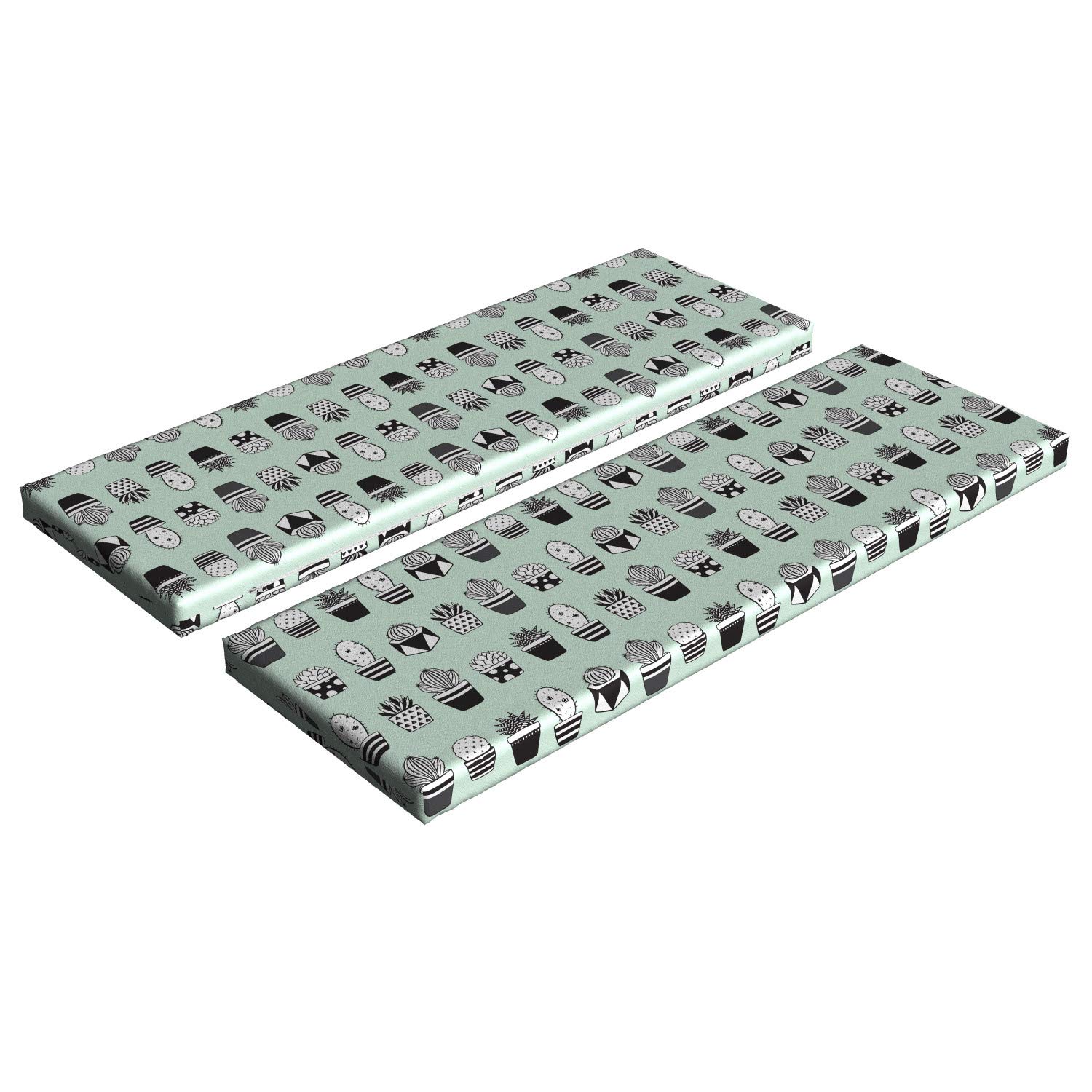 Ambesonne 2-Piece Cactus Bench Cushion Set - Mini Cacti in Pots Geometric Design with Polka Dots & Stripes - 45