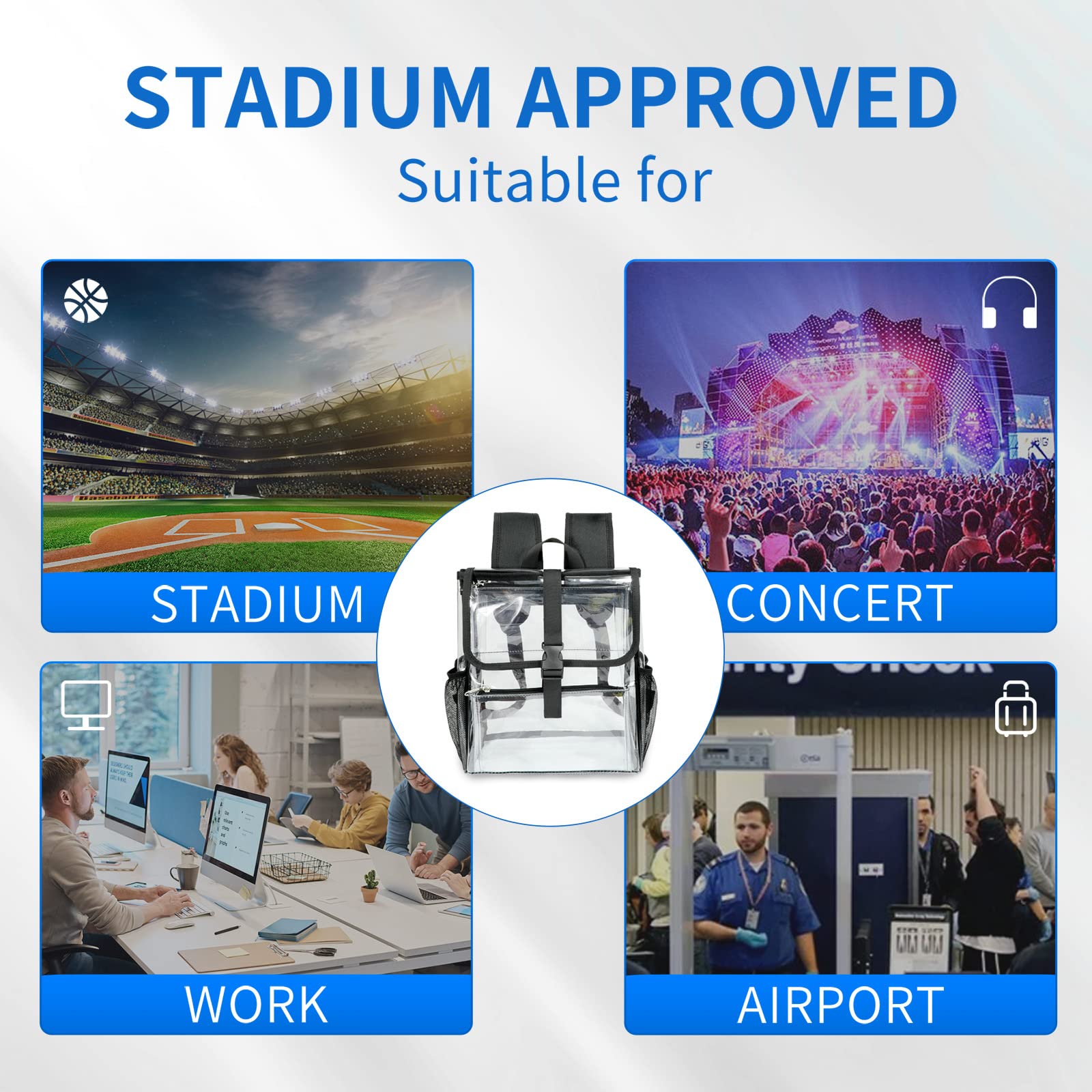Clear Small Backpack 12x12x6 Inches - Stadium Approved Transparent Mini Backpack with Multiple Pockets for Work, Music Festivals, Sports Events & Travel Security | Perfect for Concerts, Theme Parks, Airport Security & School Essentials