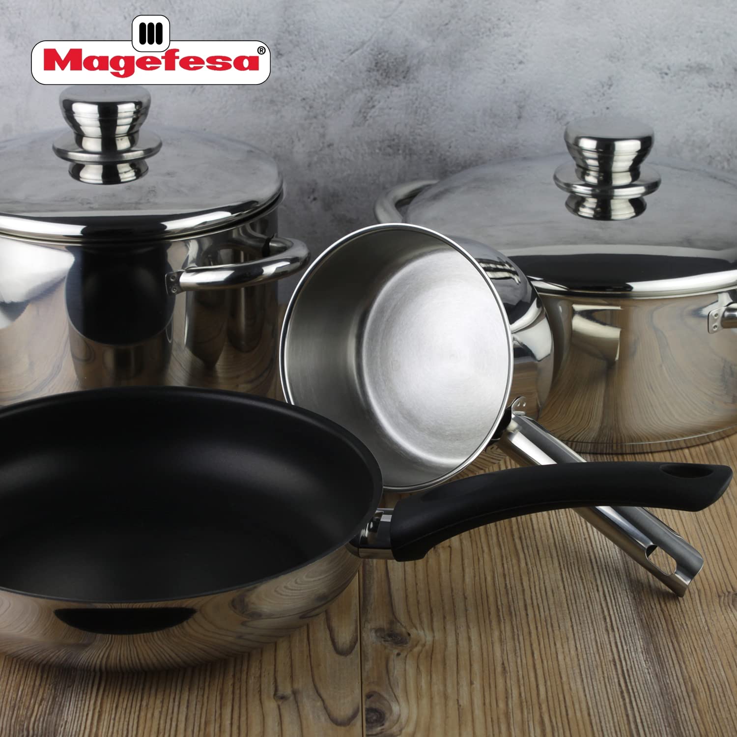 MAGEFESA 6-Piece Stainless Steel Cookware Set for Couples - Includes Stockpot, Dutch Oven, Saucepan & Deep Fry Pan - Induction Compatible for All Stovetops - Easy Clean & Dishwasher Safe - Perfect for Family Cooking, Meal Prep & Entertaining