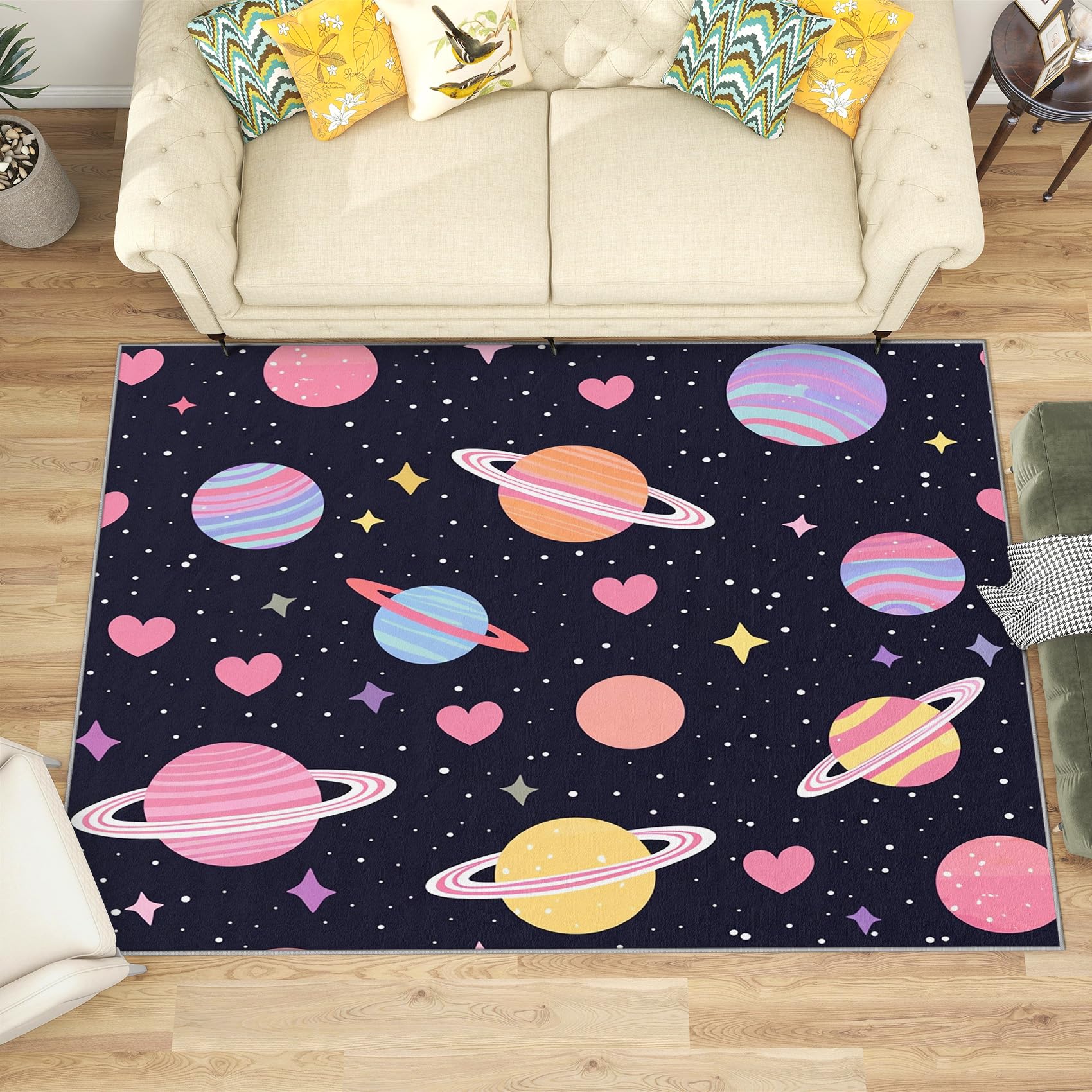 SherAvant 6x8 Planet Rugs for Kids Bedroom - Space Galaxy Universe Area Rug for Boys & Girls - Soft Washable Non-Slip Low Pile Nursery Carpet - Perfect for Playrooms, Bedrooms & Home Decor