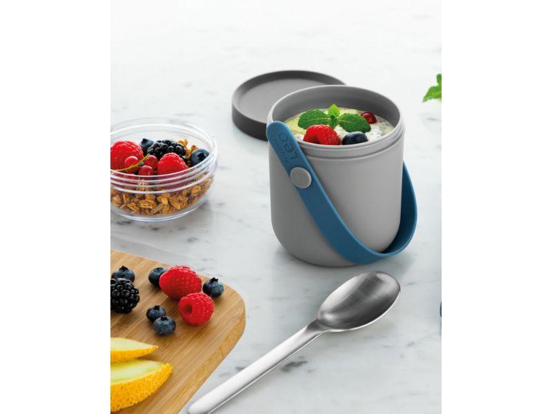 BergHOFF Leo 5-Piece Travel Set with Dual Lunch Pot and Flatware - Compact Blue Camping Cookware for Hiking, Picnics & Outdoor Adventures