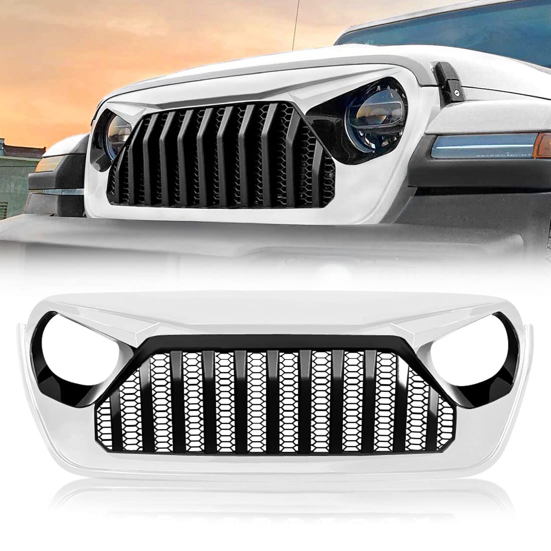 Black & White Front Vader Grille for 2018-2025 Jeep Wrangler JL & 2020-2025 Gladiator JT (Non-TrailCam Version) - Off-Road Upgrade & Custom Styling Accessory
