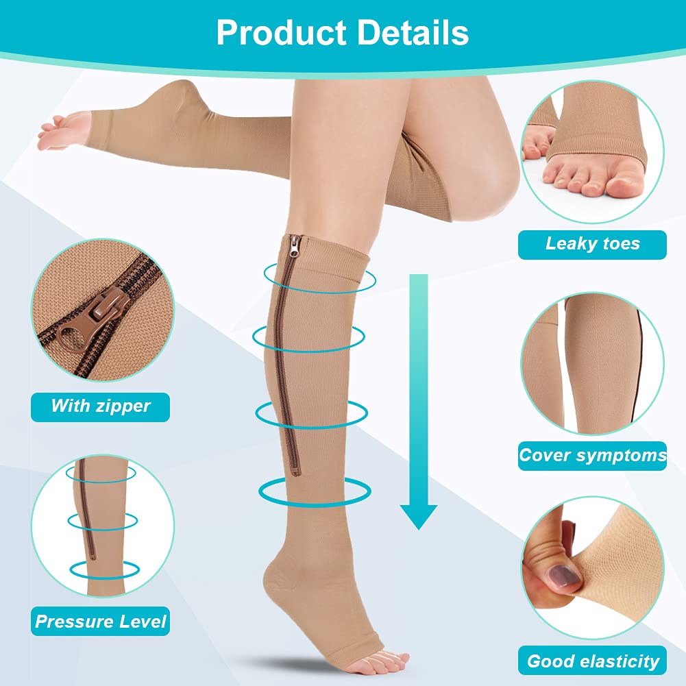 Haofy Zipper Compression Socks for Men & Women - Medical Grade Support for Varicose Veins, Edema, Swollen Ankles & Foot Pain - Perfect for Nurses, Travelers & Athletes (Great for Work, Running & Recovery)