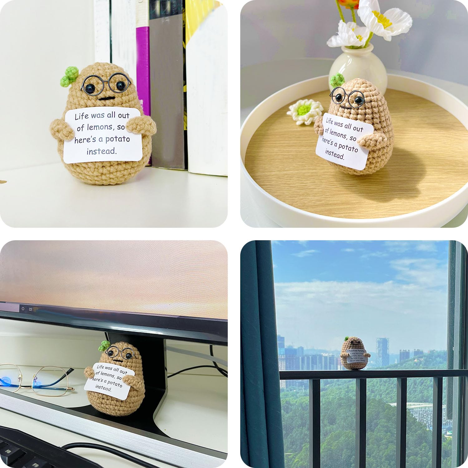Positive Life Potato Funny Crochet Gift with Encouragement Card - Cheer Up Present for Women & Teens | Birthday Gift for Friends | Cute Home Decor & Stress Relief Companion
