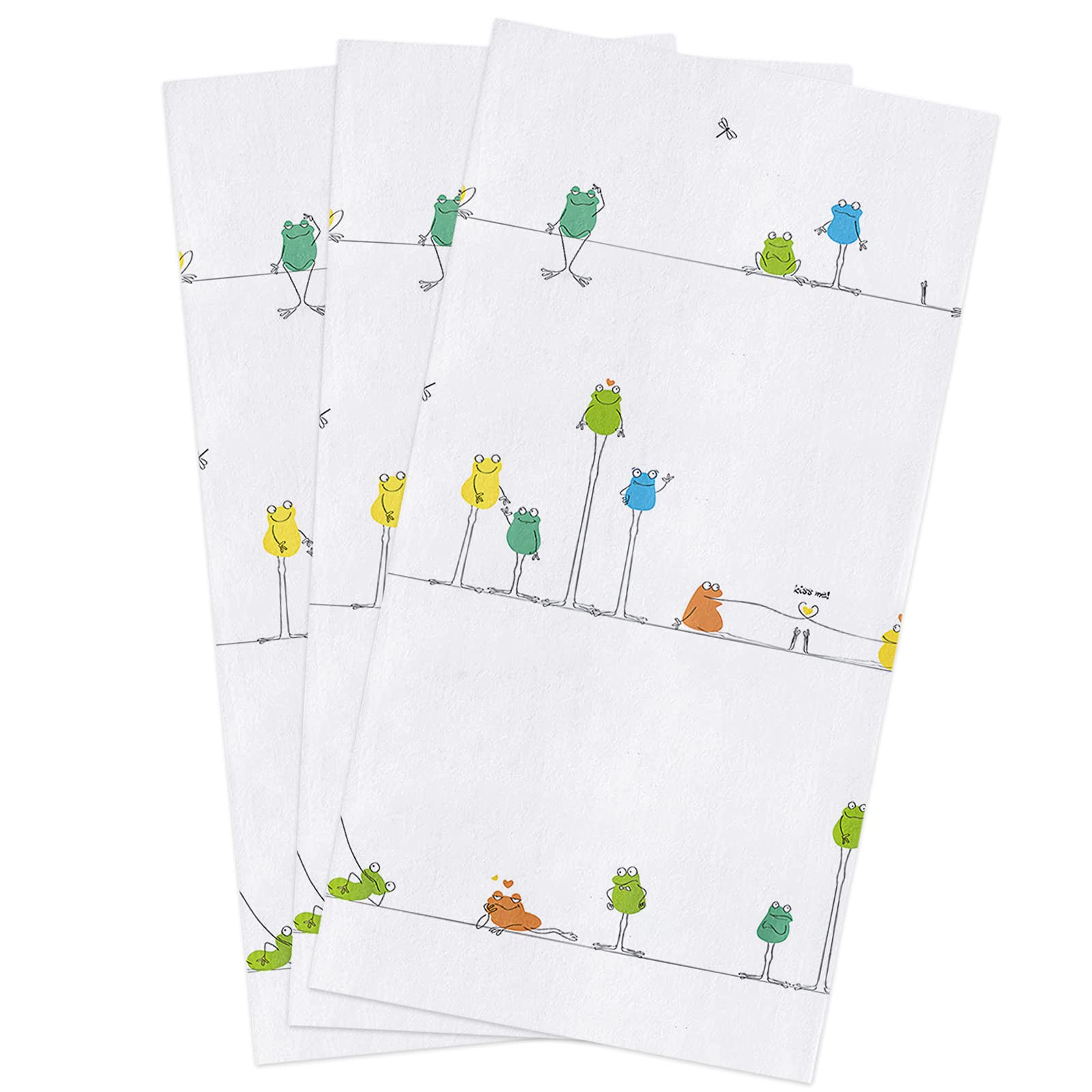 Premium Cotton Kitchen Towels Set of 3 - 18x28 Inches Ultra Soft Dish Cloths, Tea Towels & Bar Towels with Vibrant Dragonfly & Frog Design - Perfect for Kitchen, Bathroom & Household Cleaning