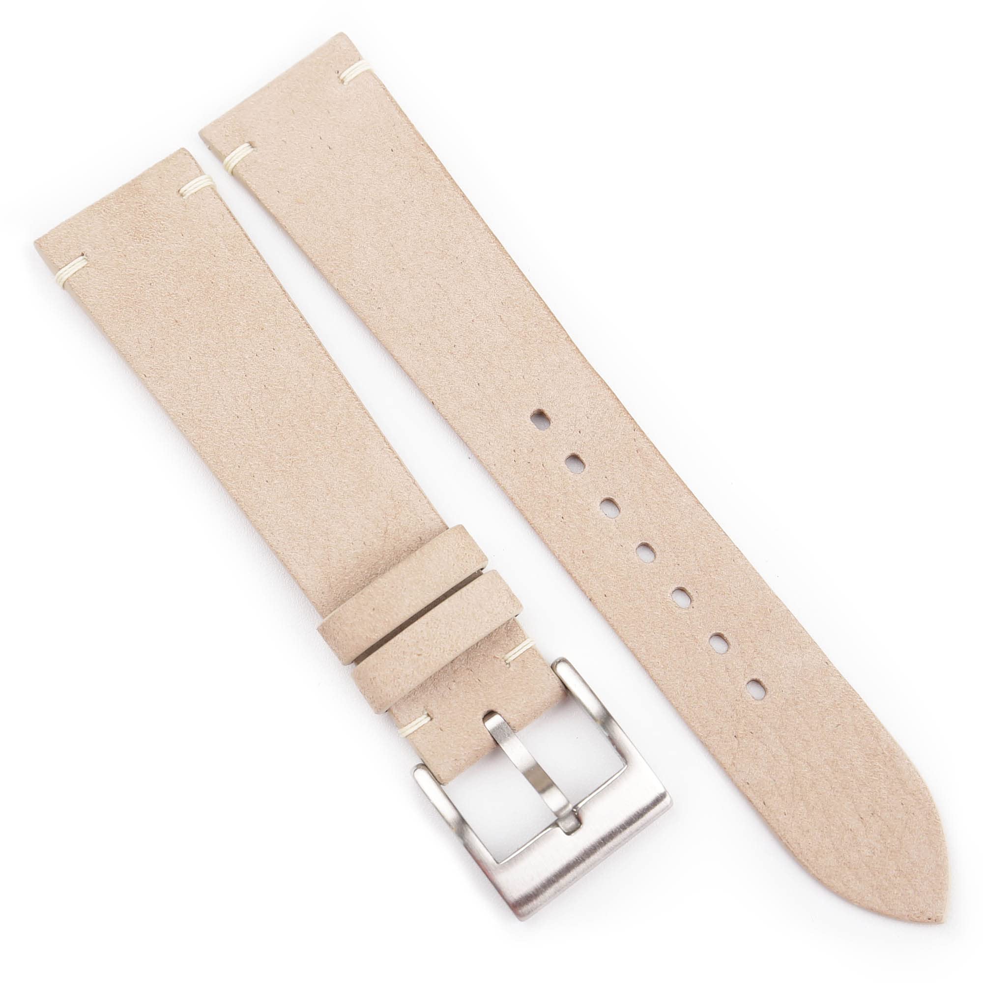 Handmade Vintage Nubuck Leather Watch Band with Quick Release - 16mm 18mm 19mm 20mm 22mm Replacement Strap for Men & Women (Cream) - Perfect for Smartwatches, Dress Watches & Everyday Wear