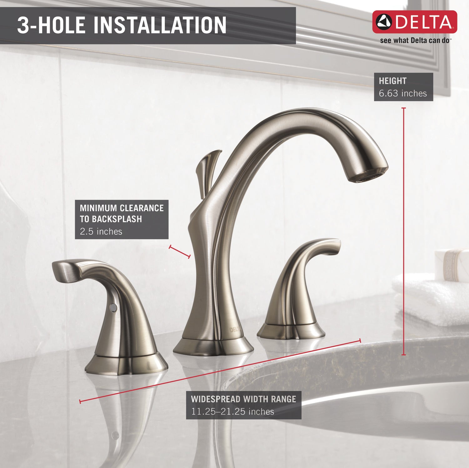 Delta Addison Widespread Bathroom Faucet in Stainless Steel 3592LF - Modern Sink Faucet for Bathroom Vanity, Powder Room, and Guest Bath Installation