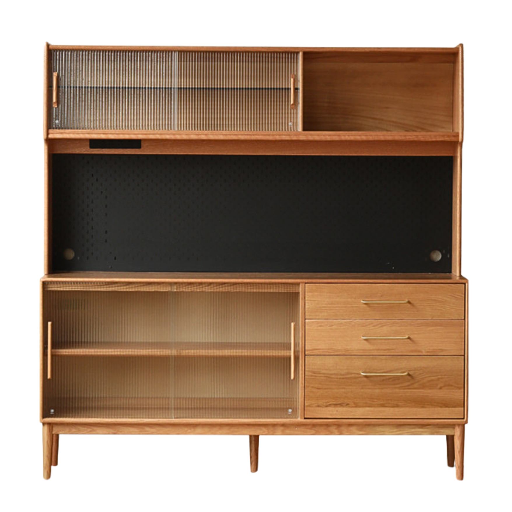 Solid Oak Wood Modern Multifunctional Sideboard - Buffet Cabinet for Dining Room, Living Room Storage & Entryway Organizer
