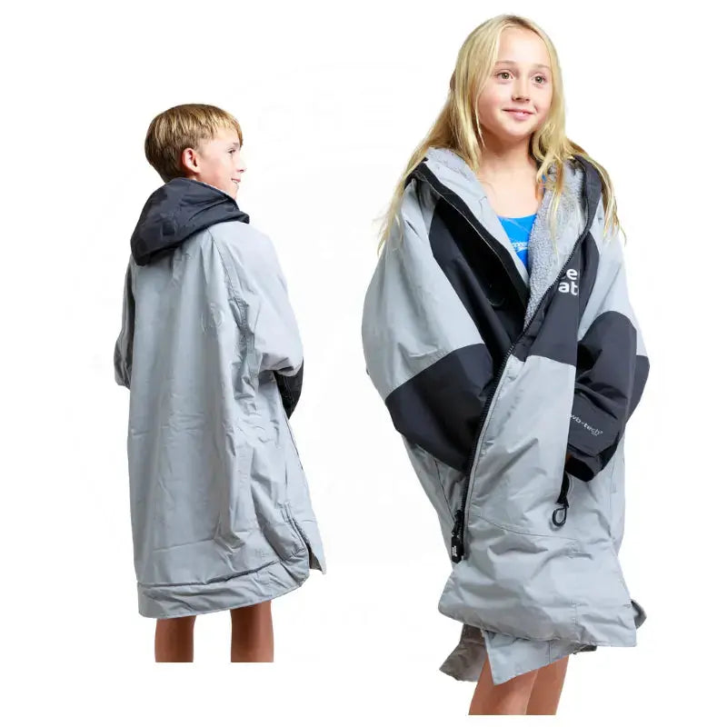 Kids Unisex Hard Shell Swimming Robe - Steel Grey Waterproof Pool Cover-Up for Beach, Swimming Lessons & Family Outings