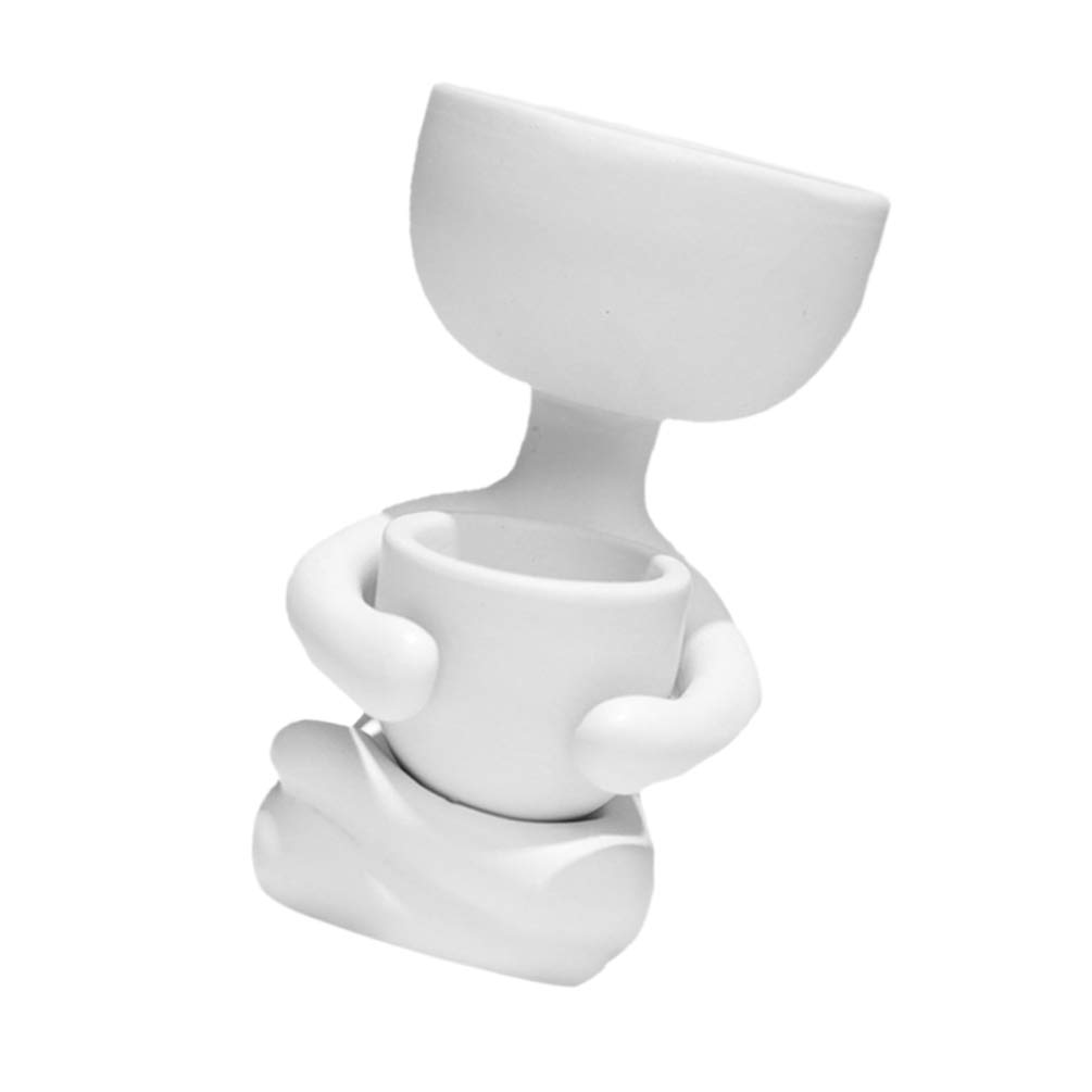 VICASKY White Ceramic Succulent Planter - Human Shaped Decorative Flower Pot for Plants, Home & Office Desk Decor, Perfect for Wedding Party Favors & Housewarming Gifts (6.3